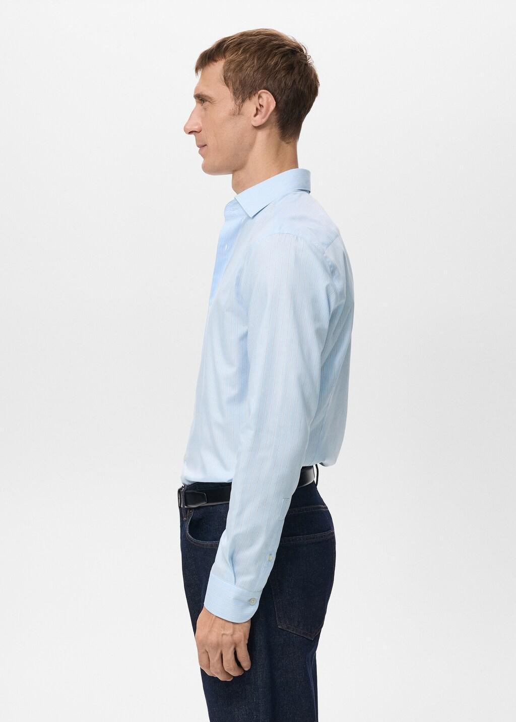 Blue Cotton Slim-Fit Striped Shirt, Medium Blue, large image number 6
