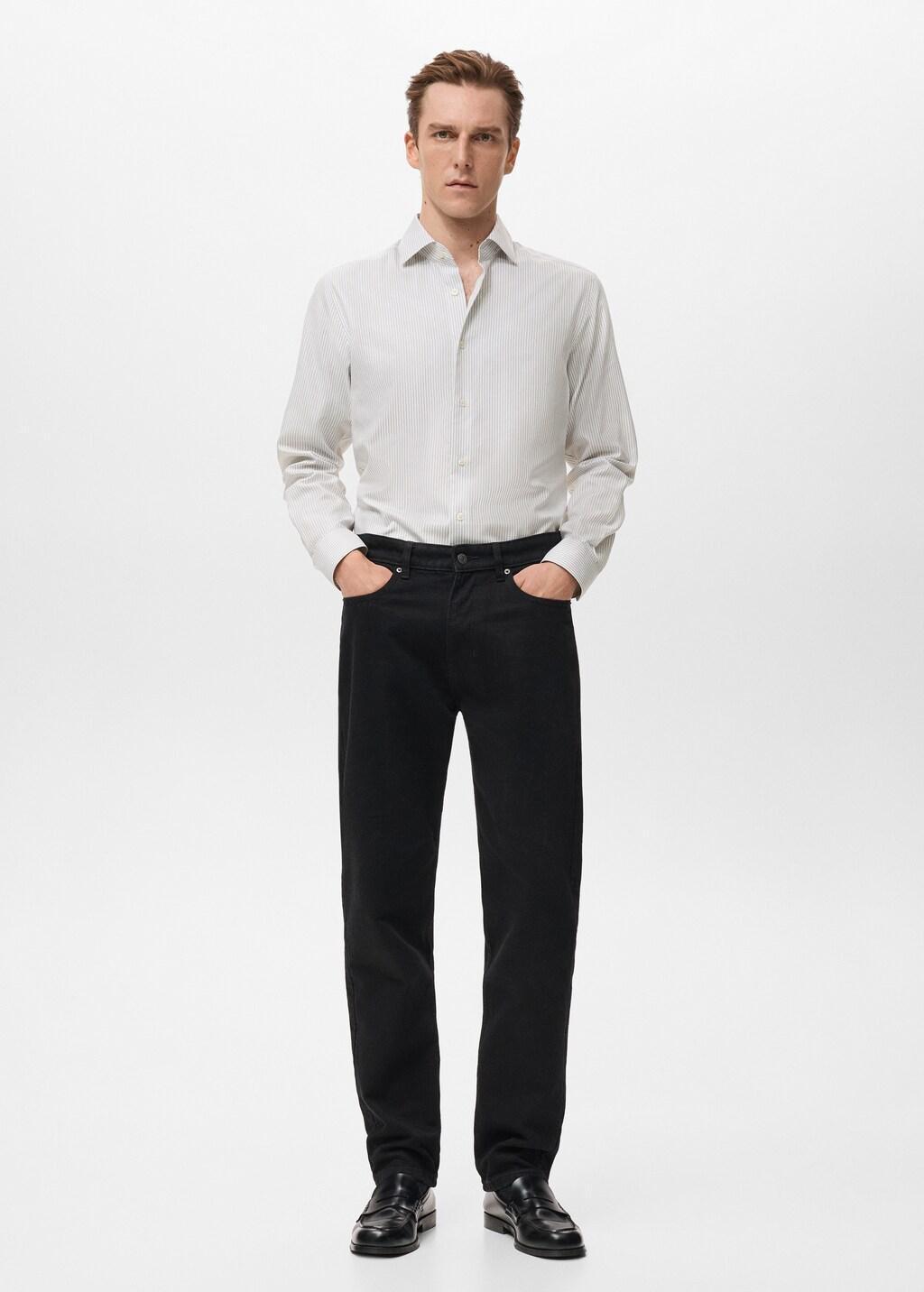 Grey Cotton Slim-Fit Striped Shirt, Light Pastel Grey, medium