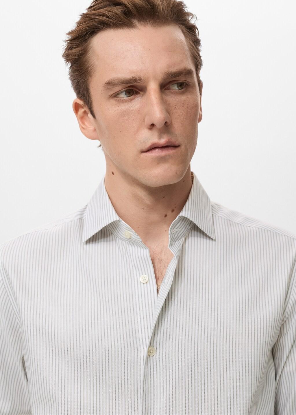 Grey Cotton Slim-Fit Striped Shirt, Light Pastel Grey, large image number 4