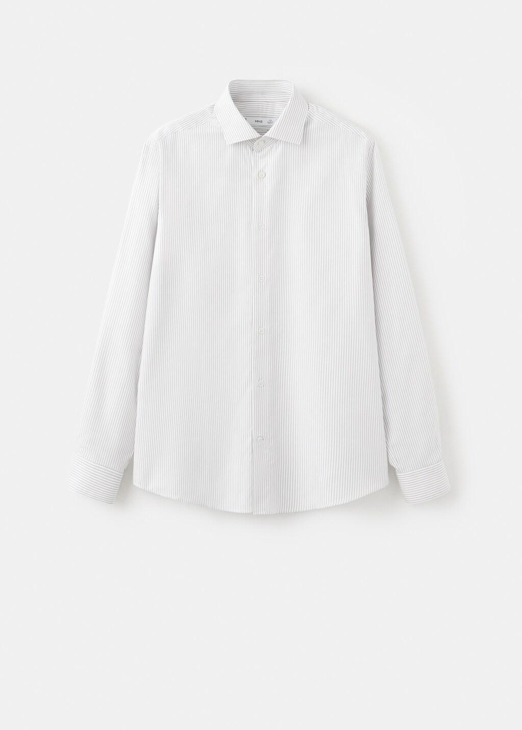 Grey Cotton Slim-Fit Striped Shirt, Light Pastel Grey, large image number 7