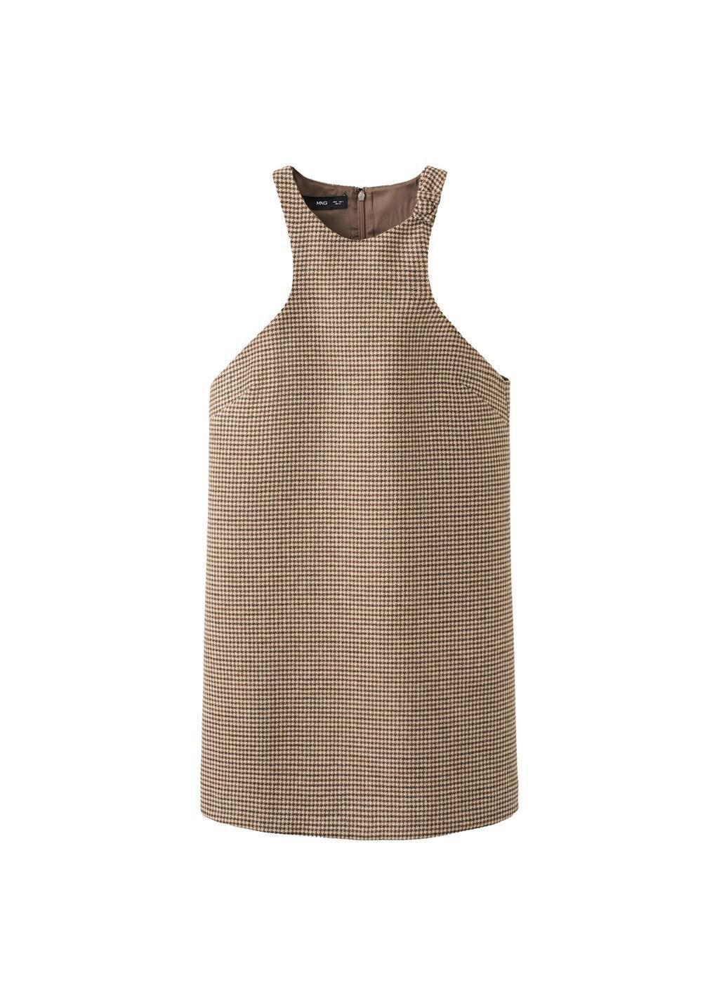 Brown Houndstooth Wool-Blend Dress, Medium Brown, large image number 6