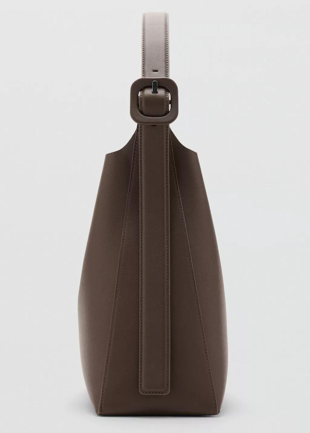 Brown Shopper Bag With Buckle, Dark Brown, large image number 6