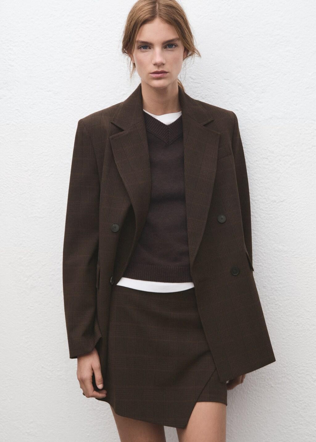 Brown Checked Asymmetric Skirt, 0201_30, large image number 4