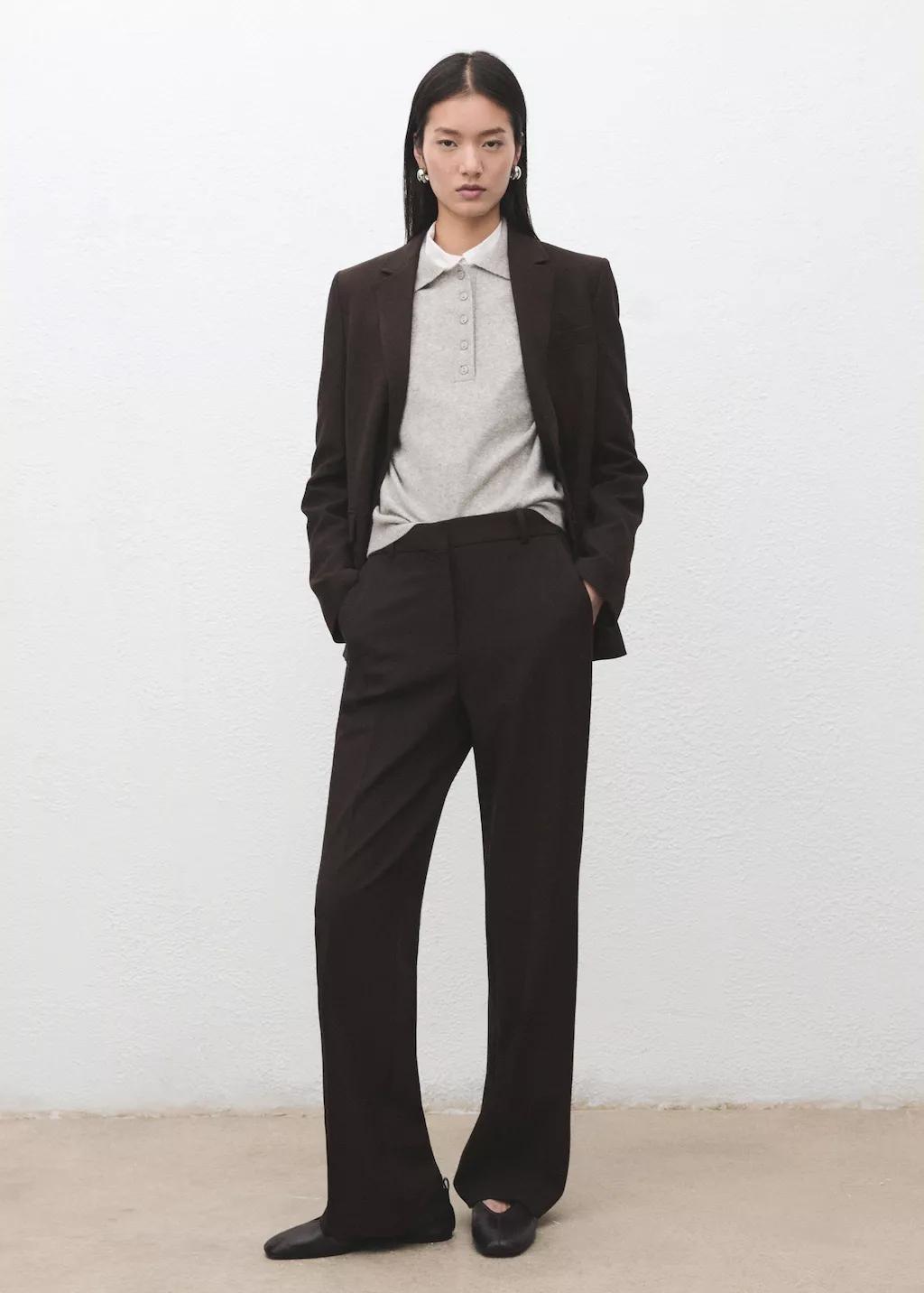 Brown Straight-Fit Suit Trousers, , large