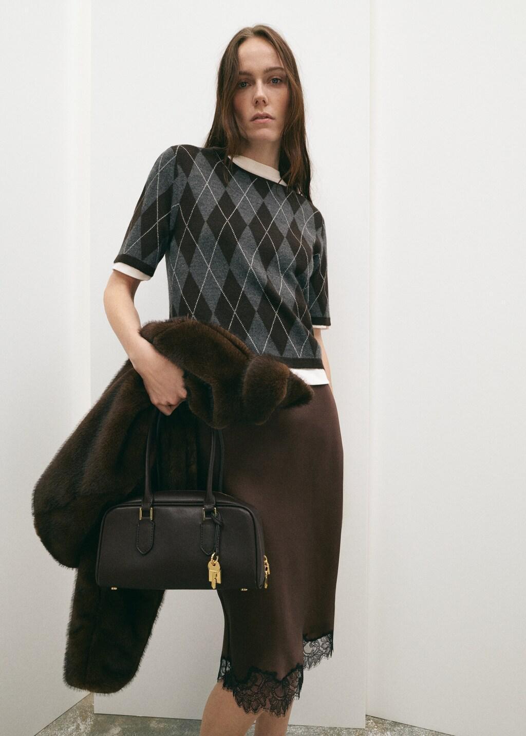 BROWN Satin lace skirt, Brown, large image number 0