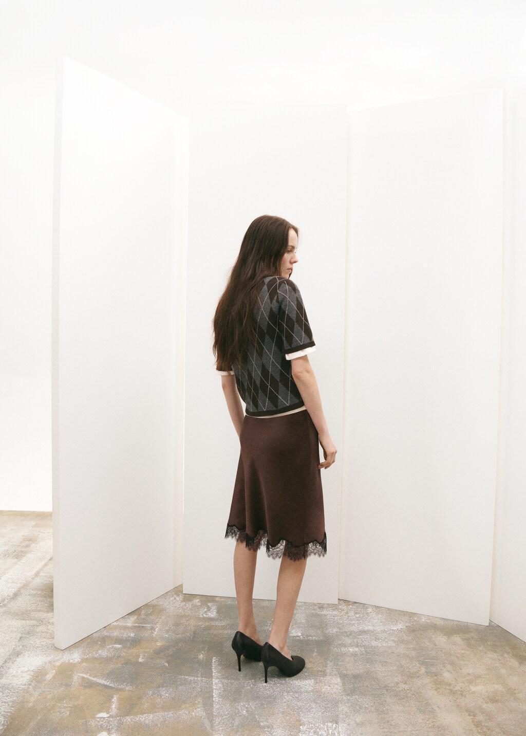 BROWN Satin lace skirt, Brown, large image number 2