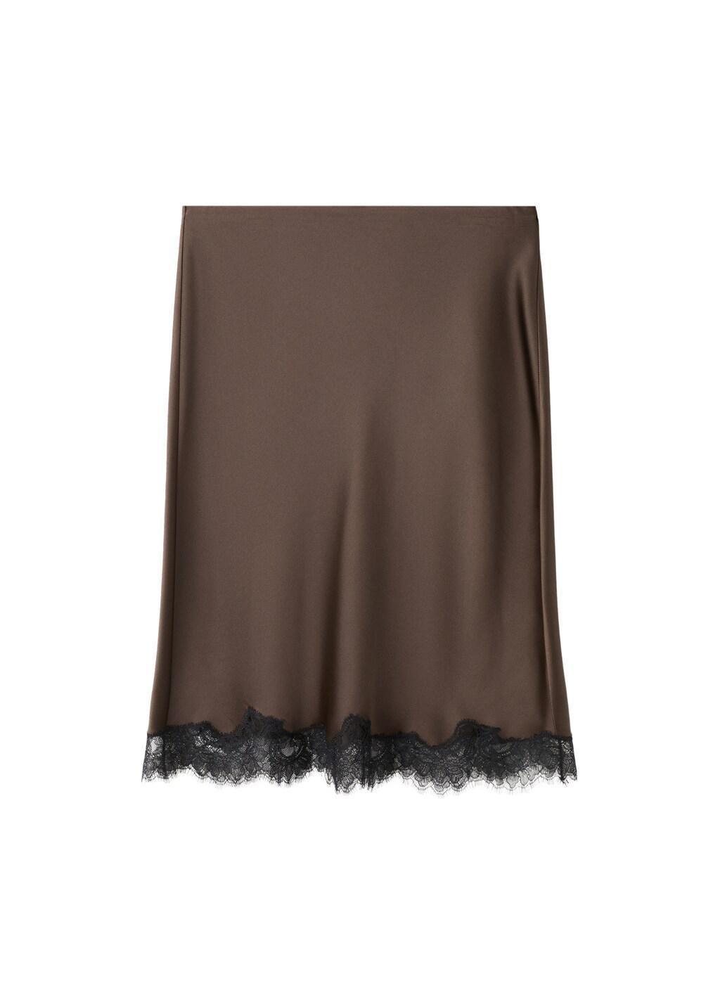 BROWN Satin lace skirt, Brown, large image number 5