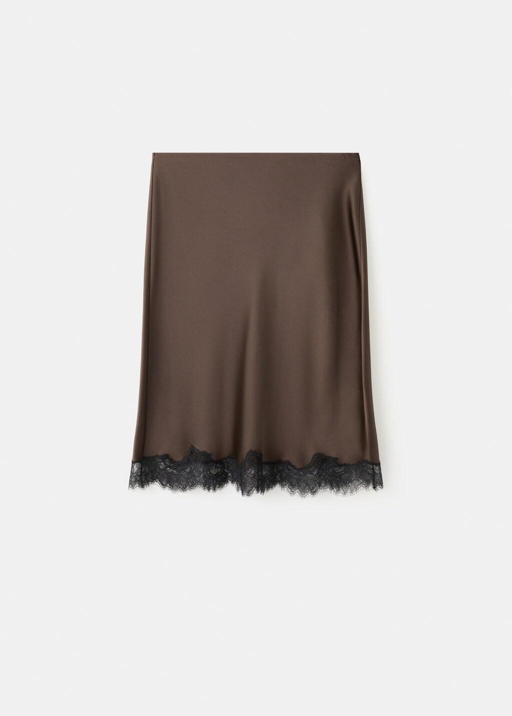 BROWN Satin lace skirt, Brown, large image number 6