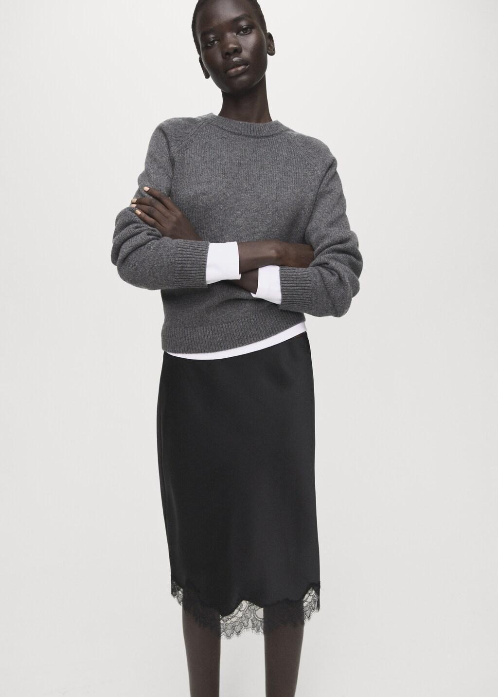 Black Satin Lace Skirt, Black, large image number 4