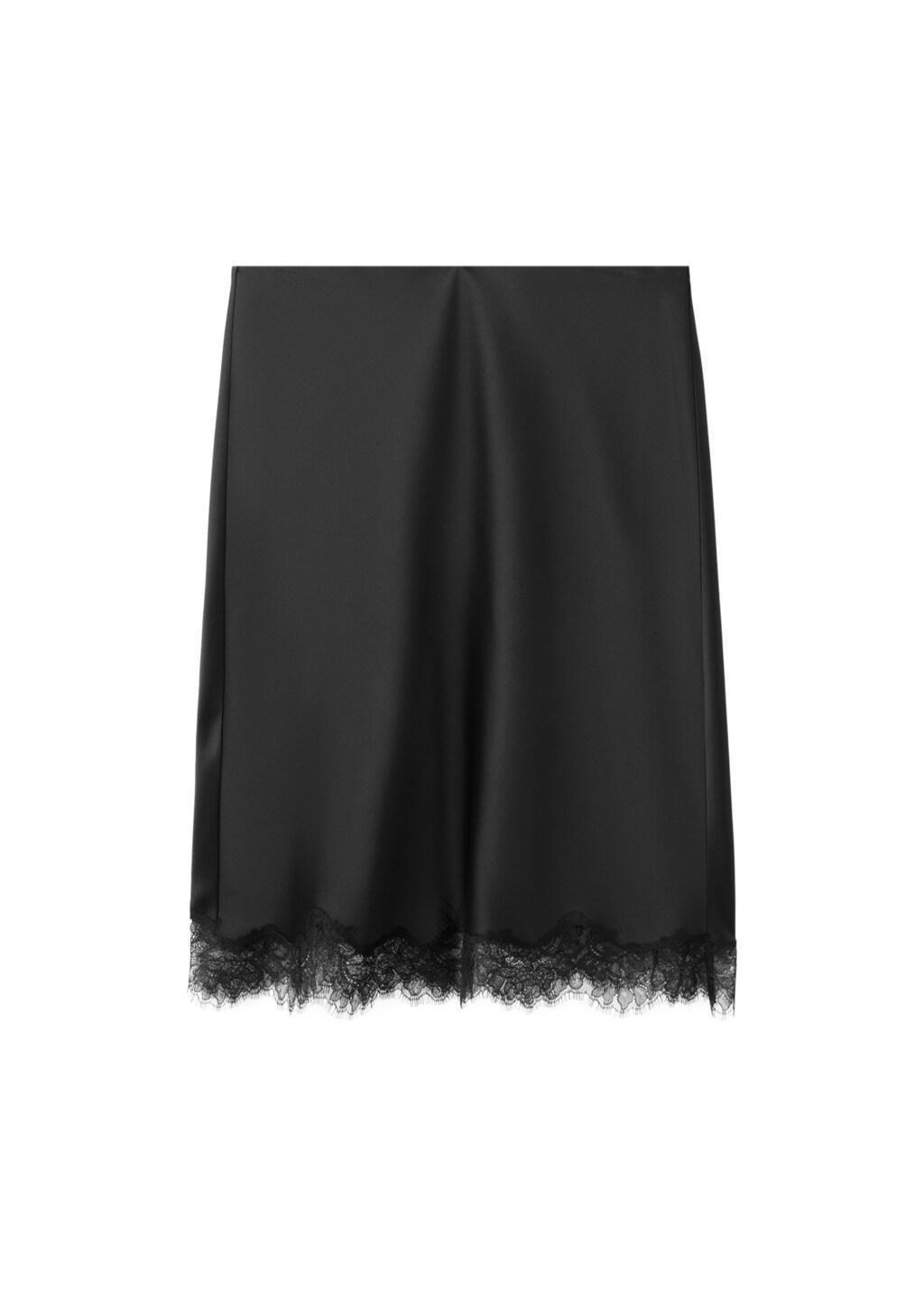 Black Satin Lace Skirt, Black, large image number 6