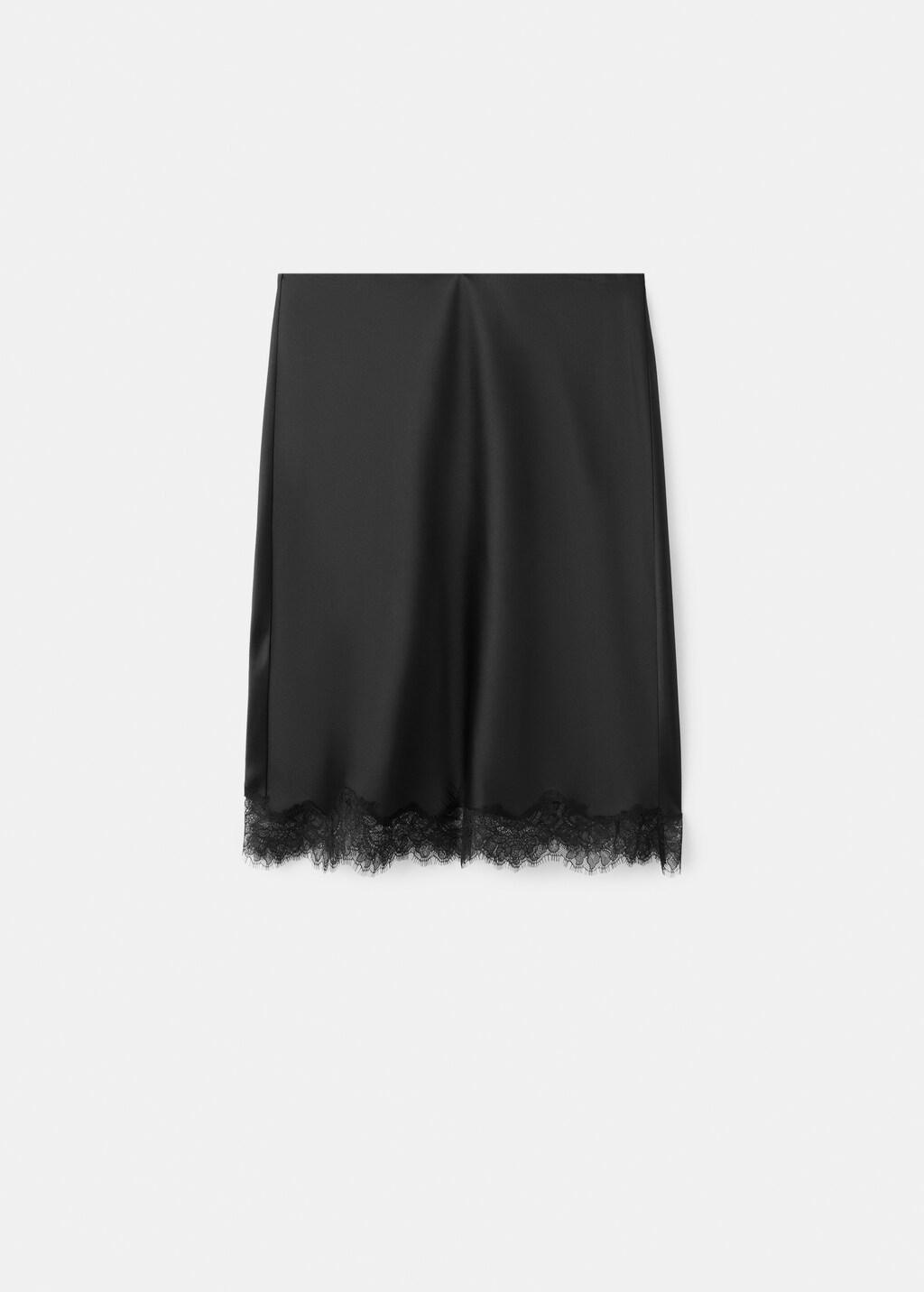 Black Satin Lace Skirt, Black, large image number 7