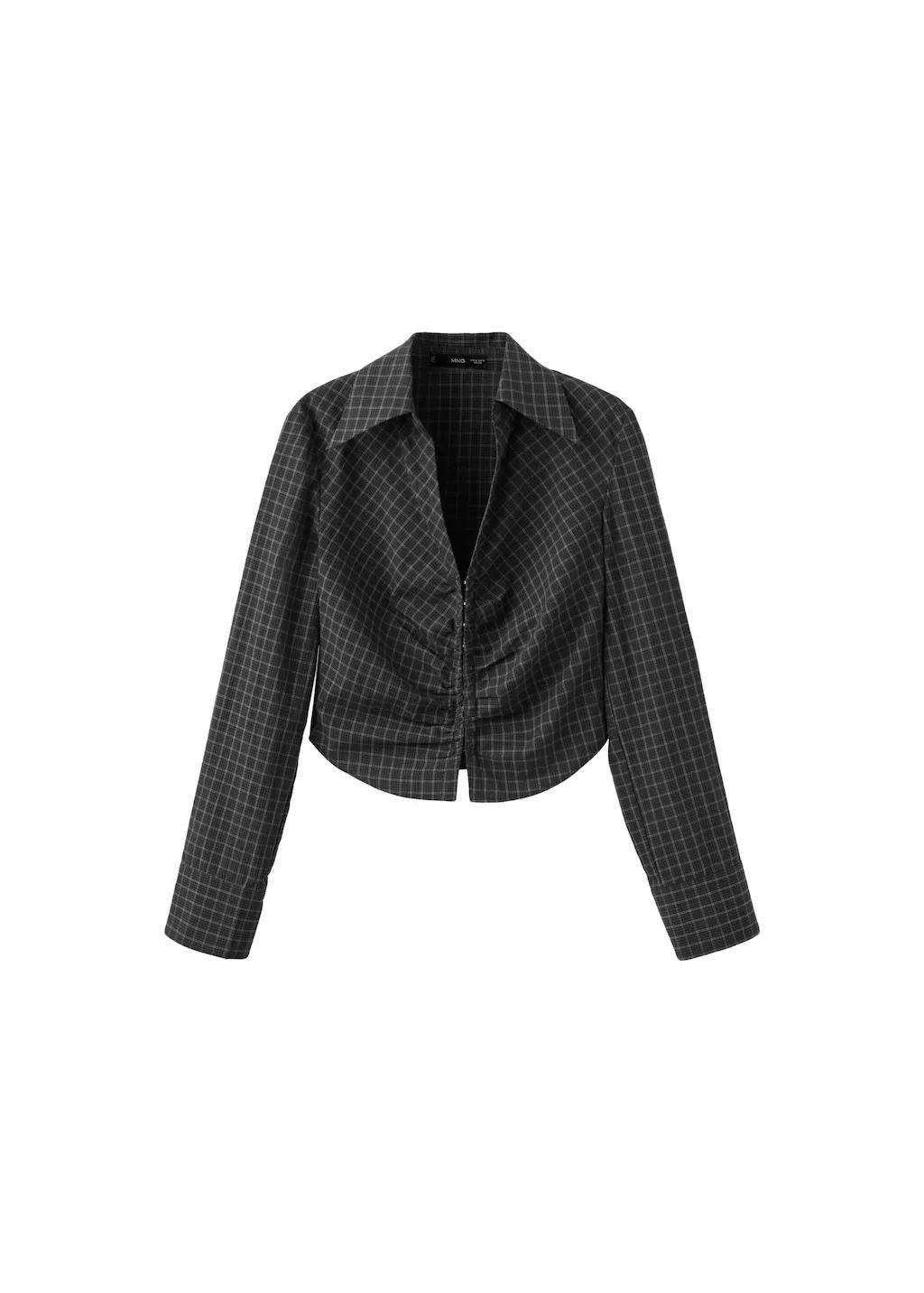 Grey Gathered Check Blouse, Grey, large image number 5