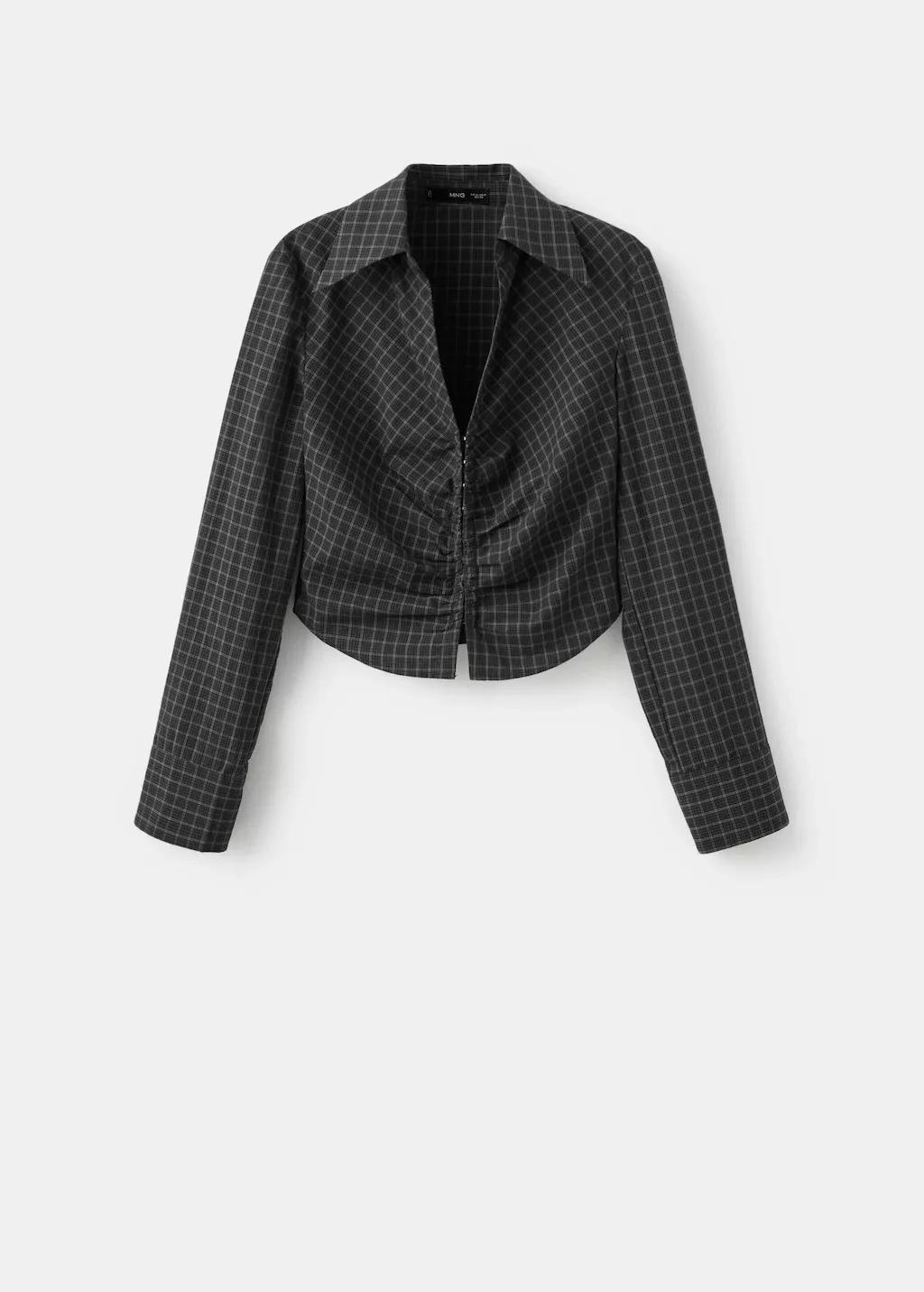 Grey Gathered Check Blouse, Grey, large image number 6