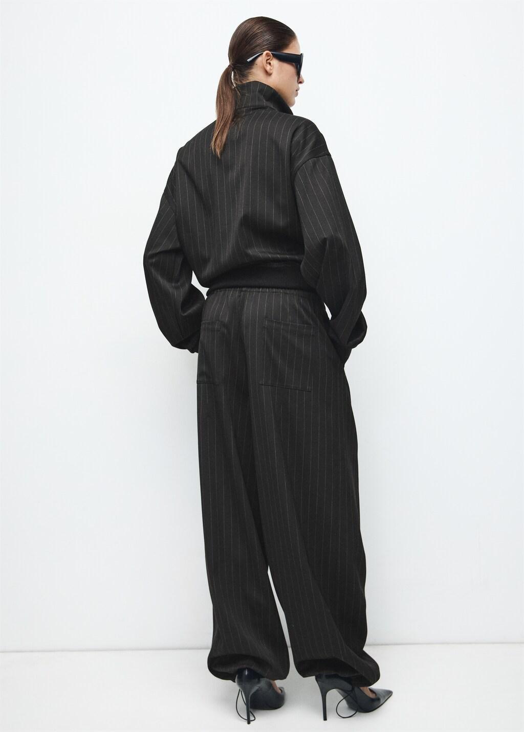 Black Pinstripe Balloon Trousers, Black, large image number 2