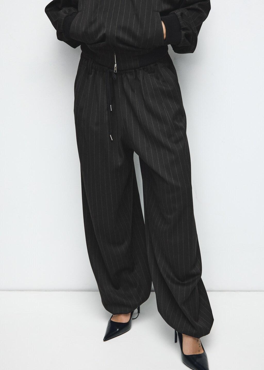 Black Pinstripe Balloon Trousers, Black, large image number 3
