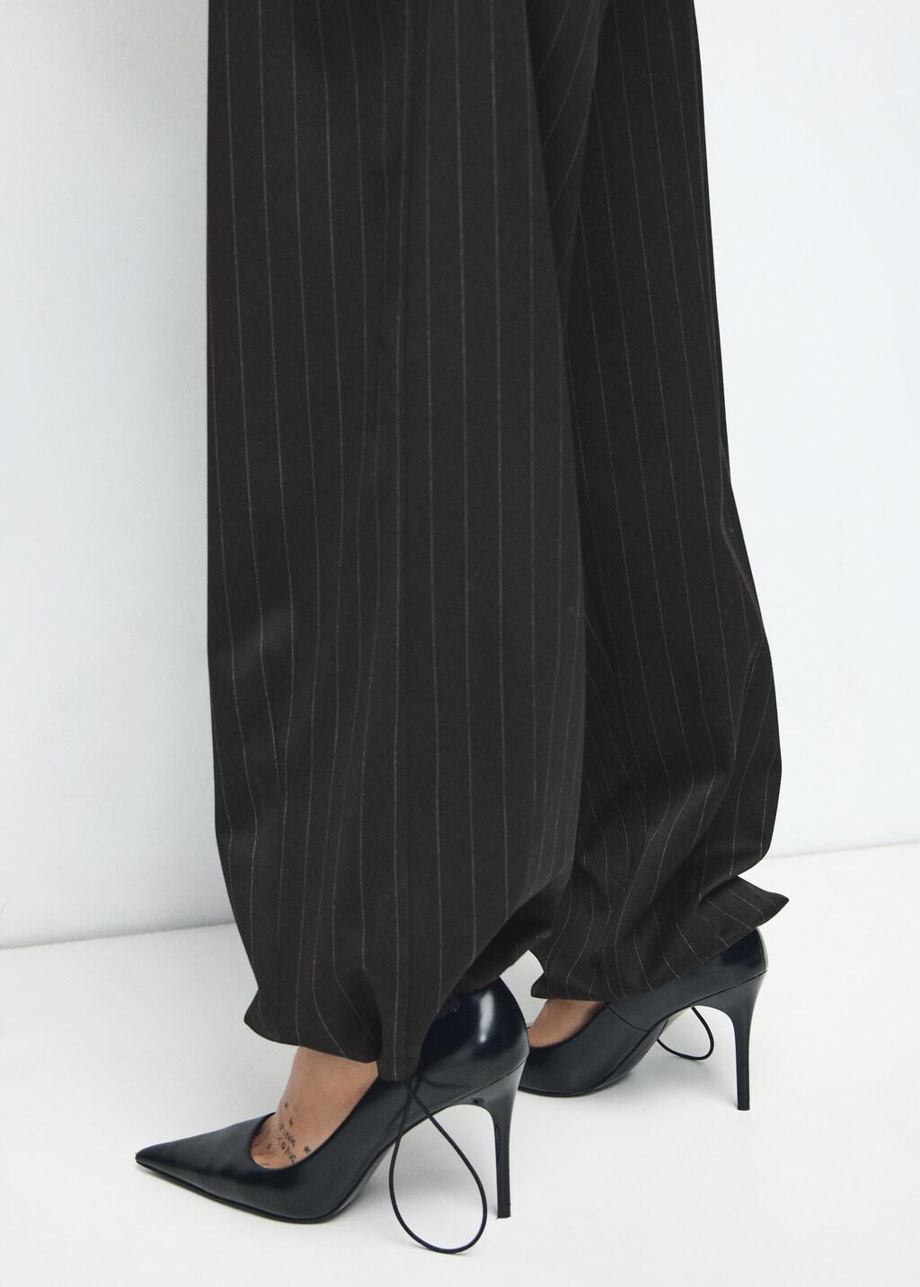 Black Pinstripe Balloon Trousers, Black, large image number 4