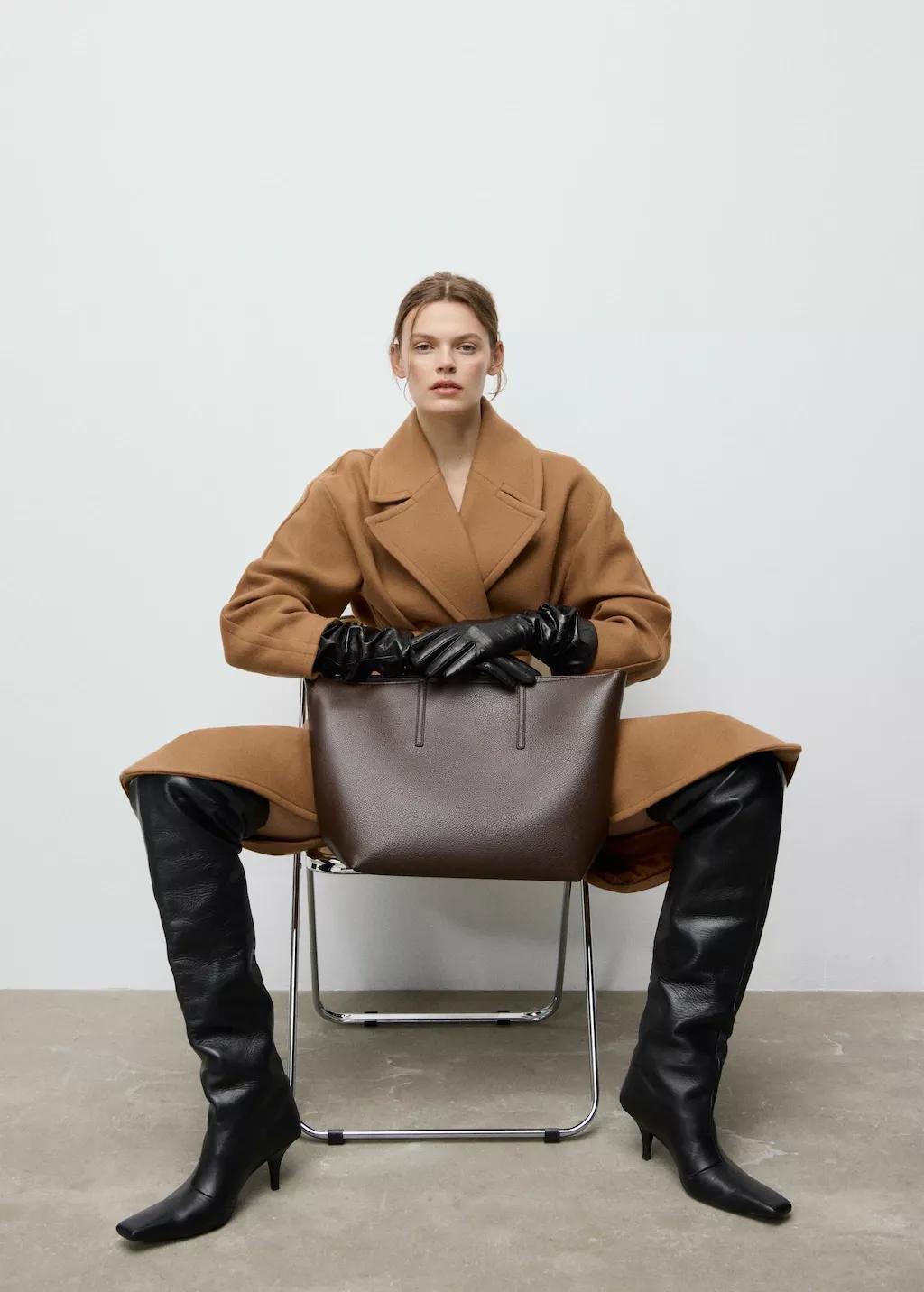 Brown Shopper Bag With Double Handle, Dark Brown, medium