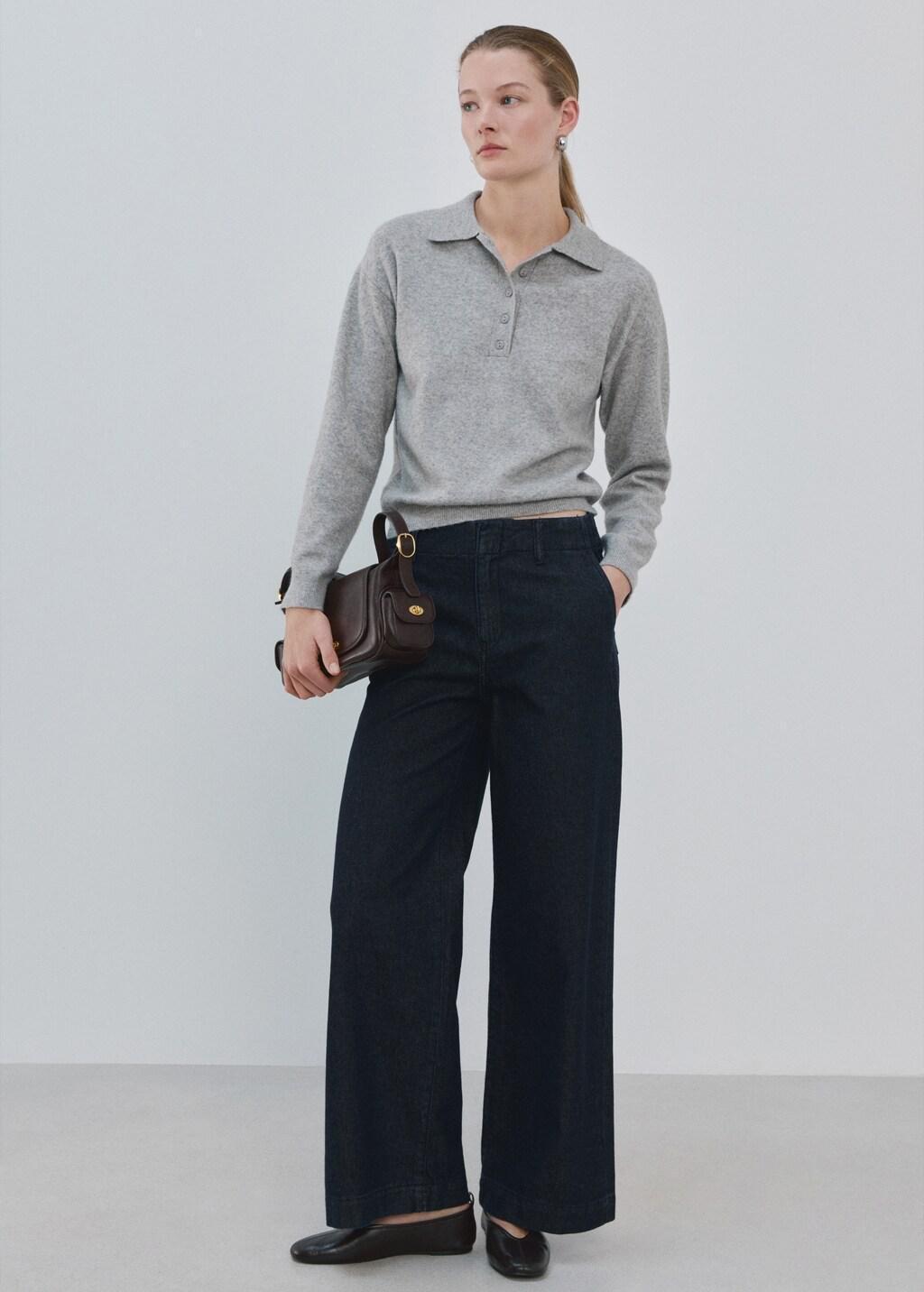 Navy Wide Leg Denim Trousers, Open Blue, medium