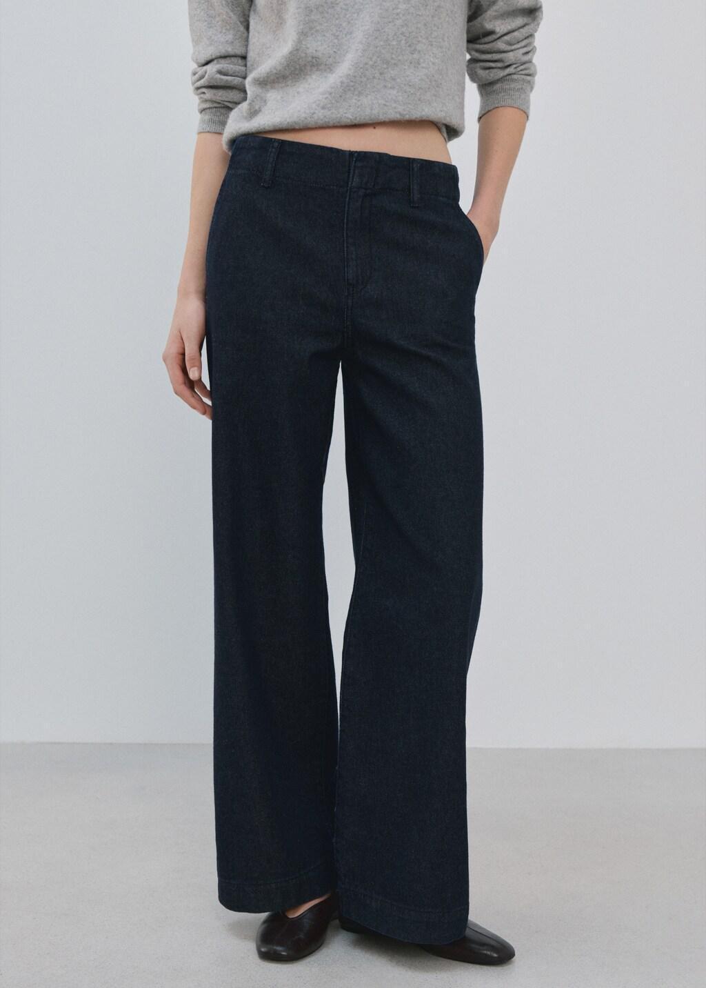 Blue Wide Leg Denim Trousers, 0201_TS, large image number 3