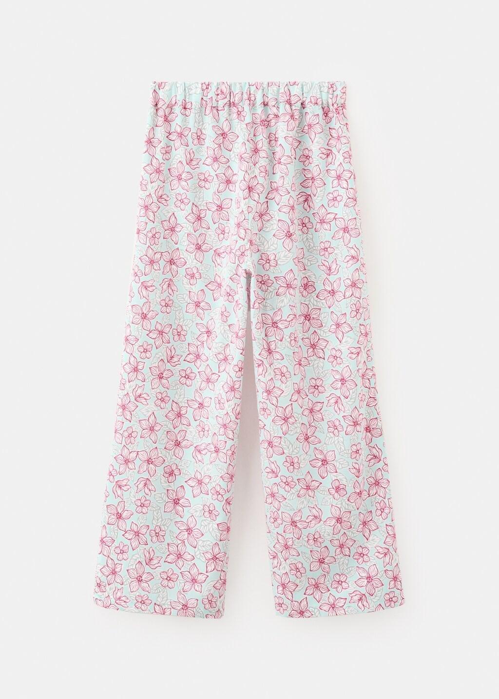 Green Flower Print Trousers, Kids Girls, Turquoise - Aqua, large image number 1