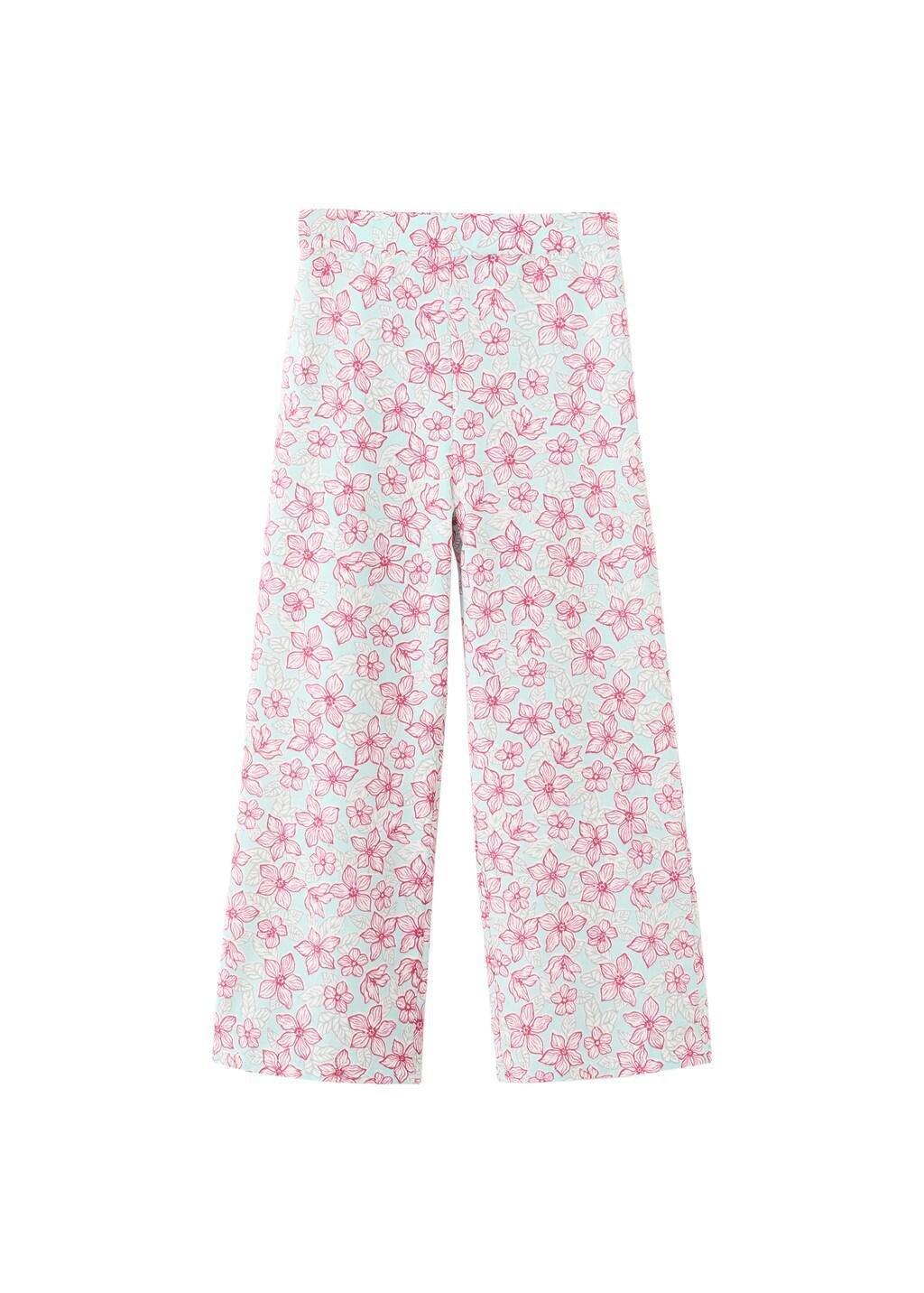 Green Flower Print Trousers, Kids Girls, Turquoise - Aqua, large image number 3