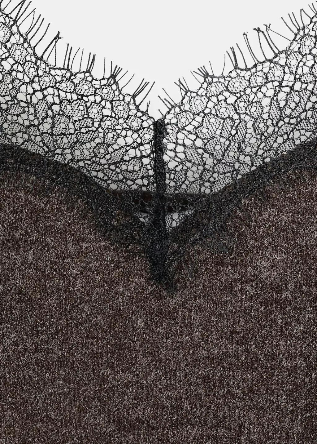 Brown Top With Lace Neck, Dark Brown, large image number 1