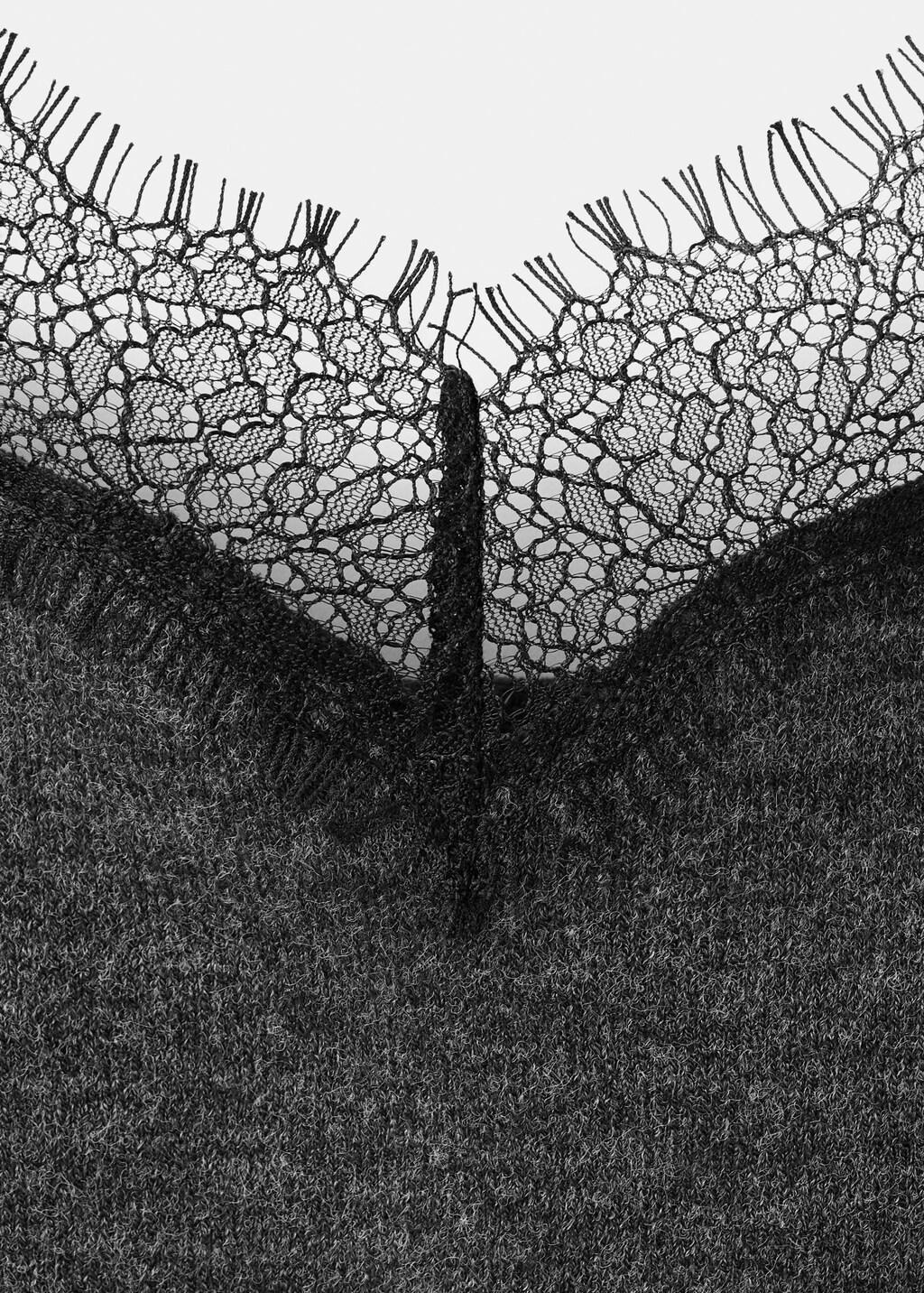 Grey Top With Lace Neck, Dark Grey, large image number 1