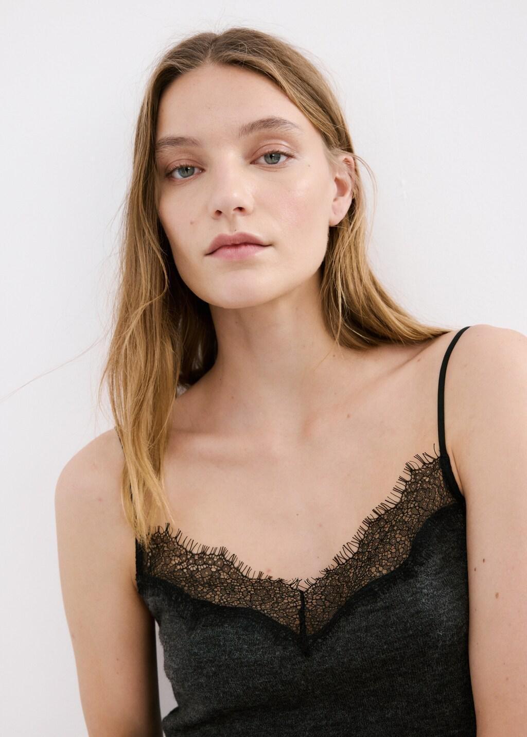 Grey Top With Lace Neck, Dark Grey, large image number 4