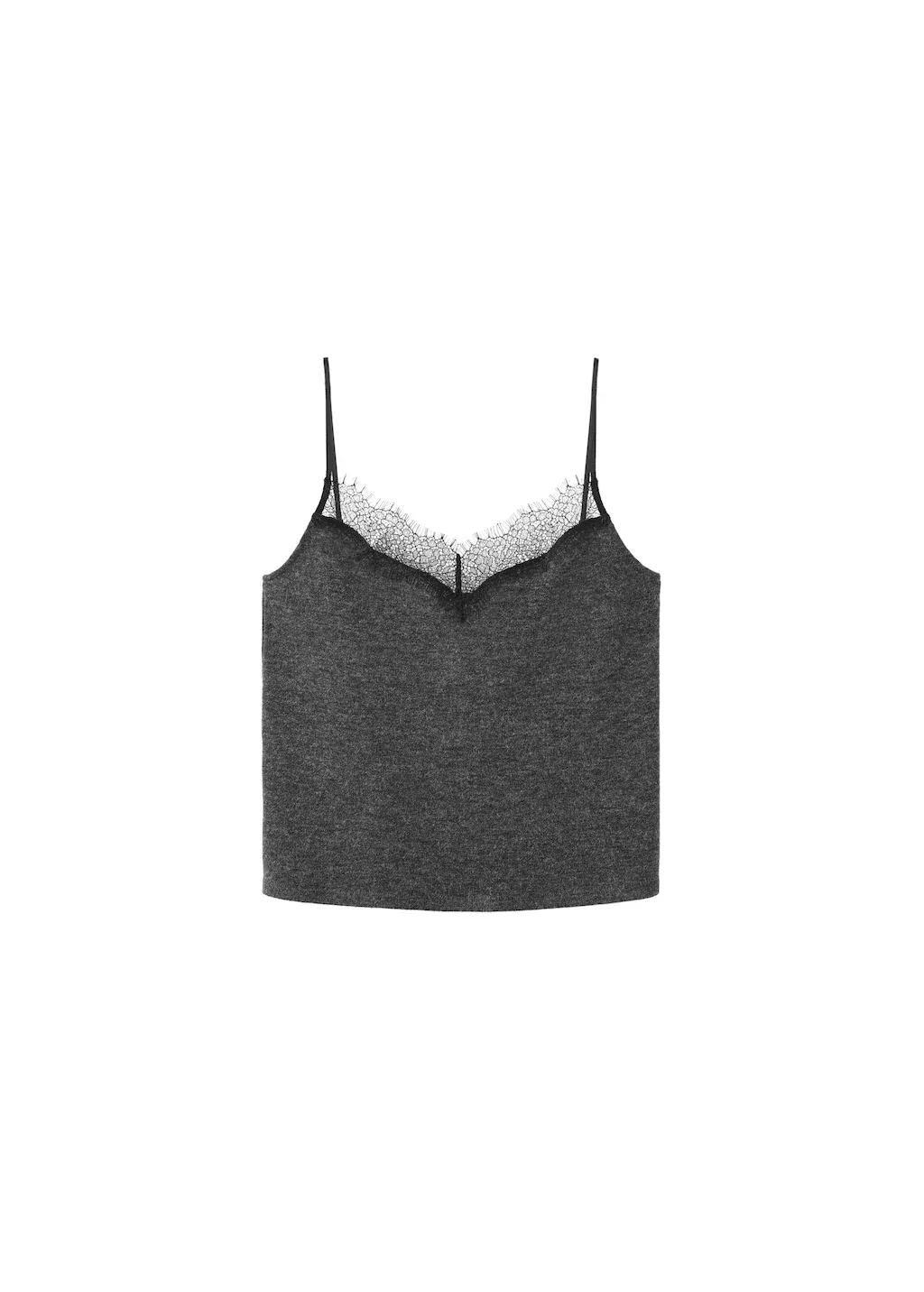 Grey Top With Lace Neck, Dark Grey, large image number 7