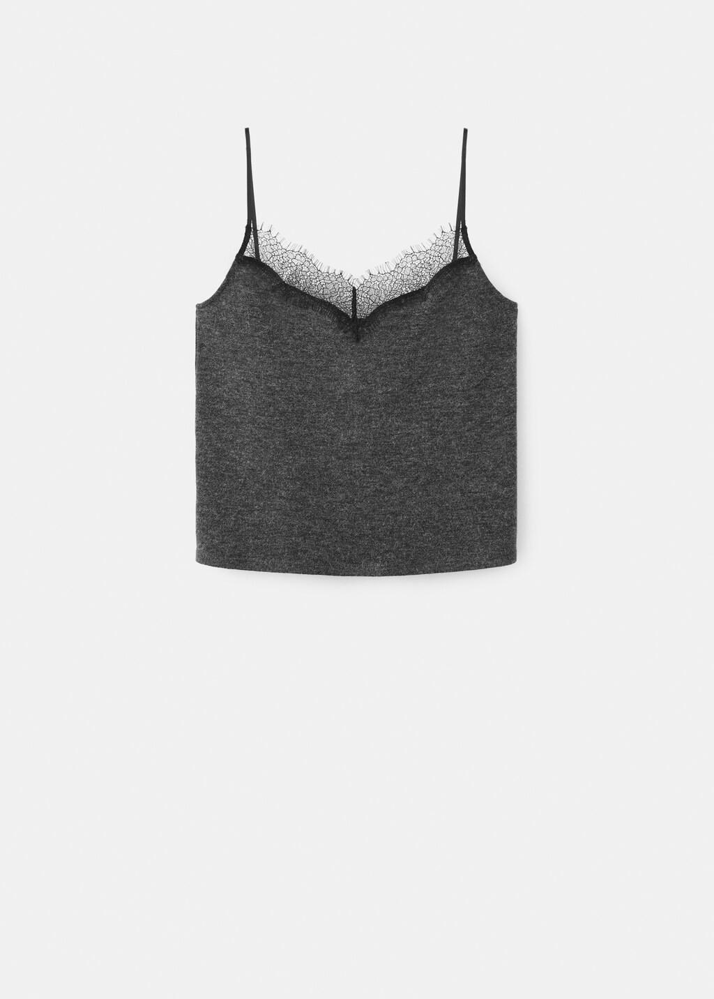 Grey Top With Lace Neck, Dark Grey, large image number 8
