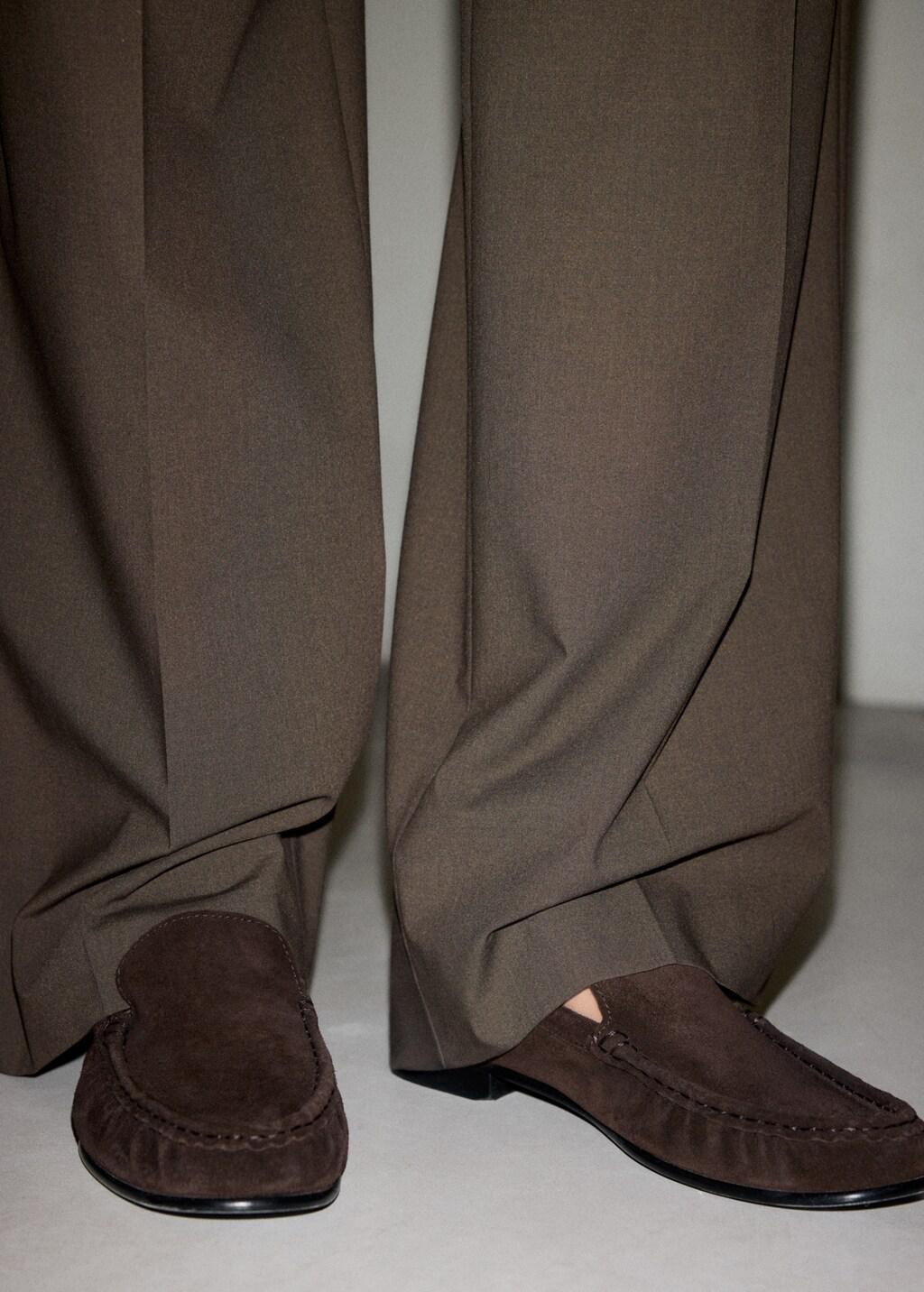 Brown Gathered Suede Loafer, Dark Brown, large image number 0