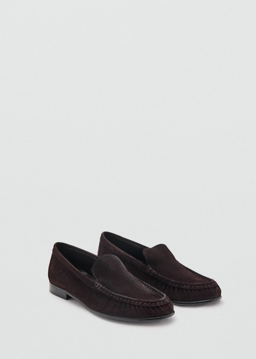 Brown Gathered Suede Loafer, Dark Brown, large image number 1