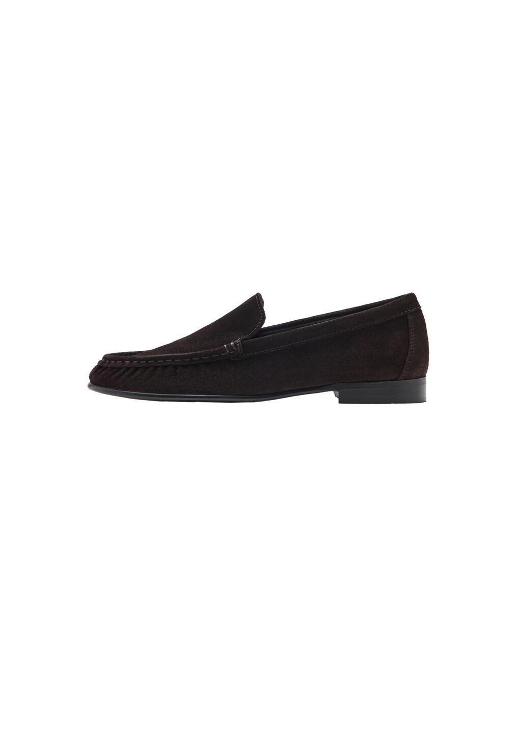 Brown Gathered Suede Loafer, Dark Brown, large image number 3
