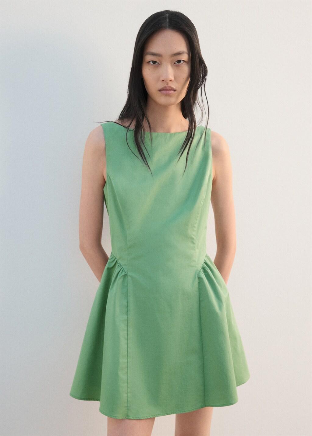 Green Flared Cotton Dress, 0201_43, large image number 3