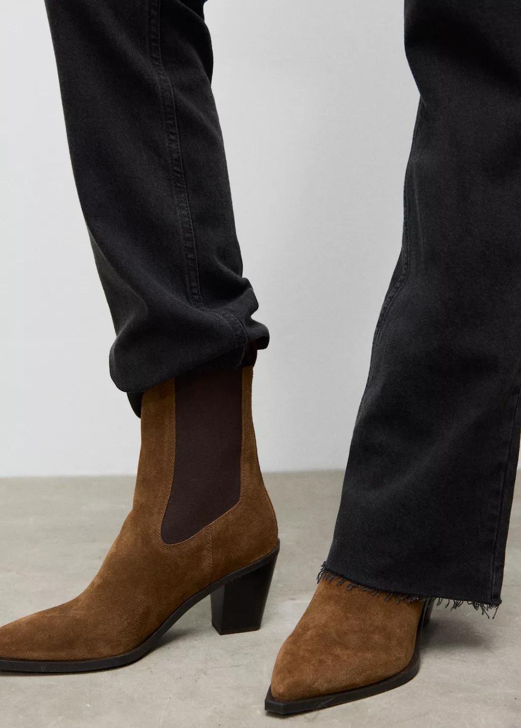 Brown Suede Ankle Boots With Pointed Toe And Block Heel, Medium Brown, large image number 0