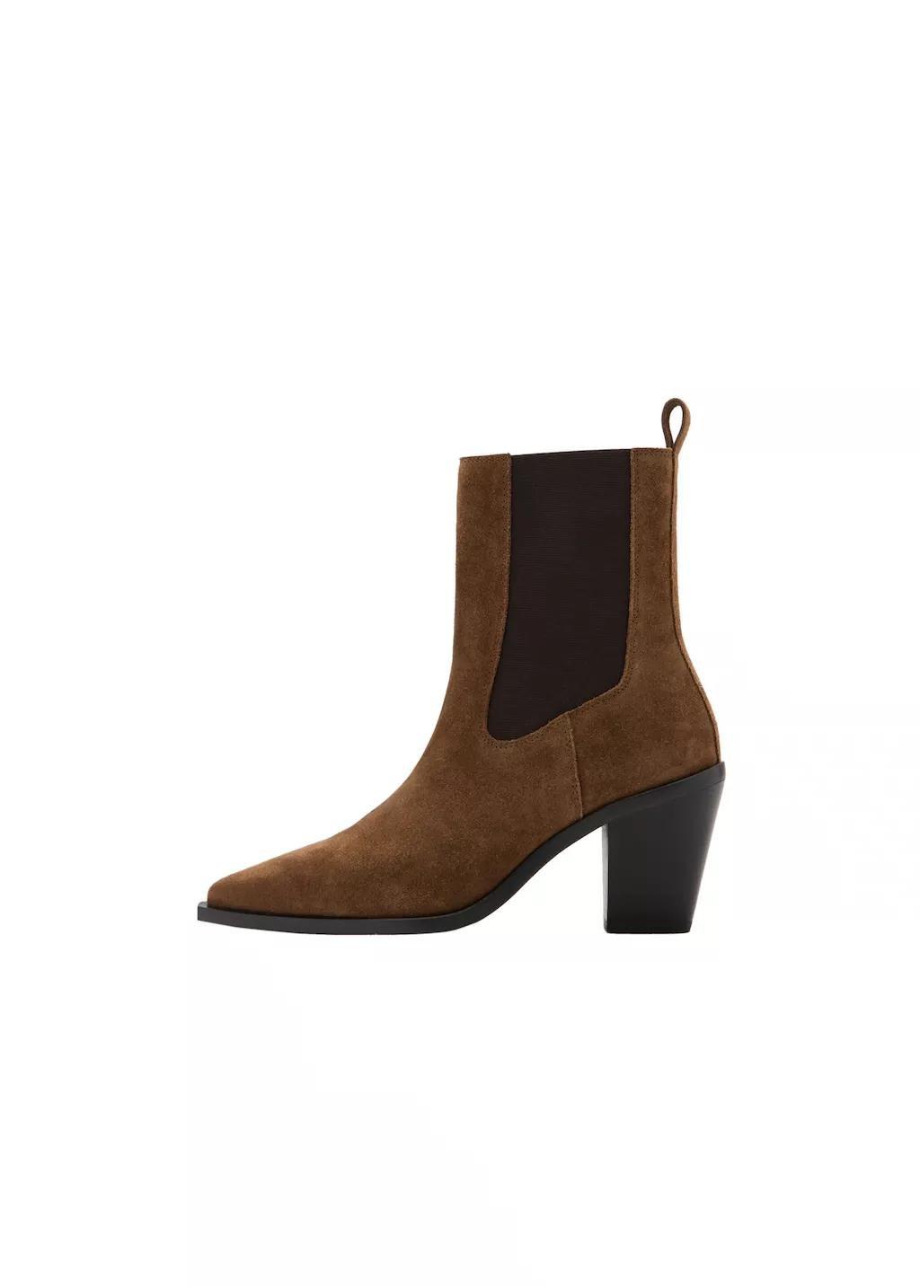 Brown Suede Ankle Boots With Pointed Toe And Block Heel, Medium Brown, large image number 4