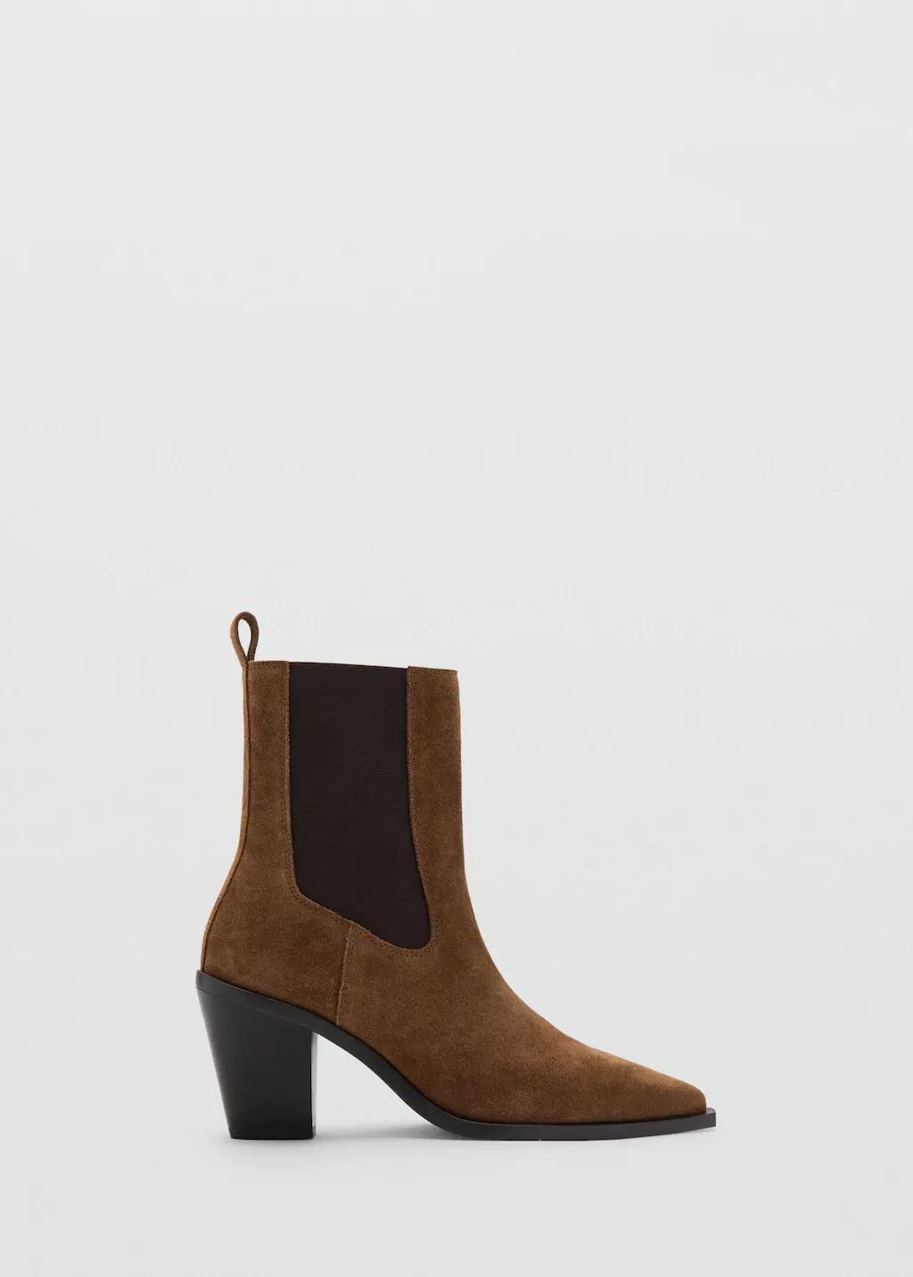 Brown Suede Ankle Boots With Pointed Toe And Block Heel, Medium Brown, large image number 5