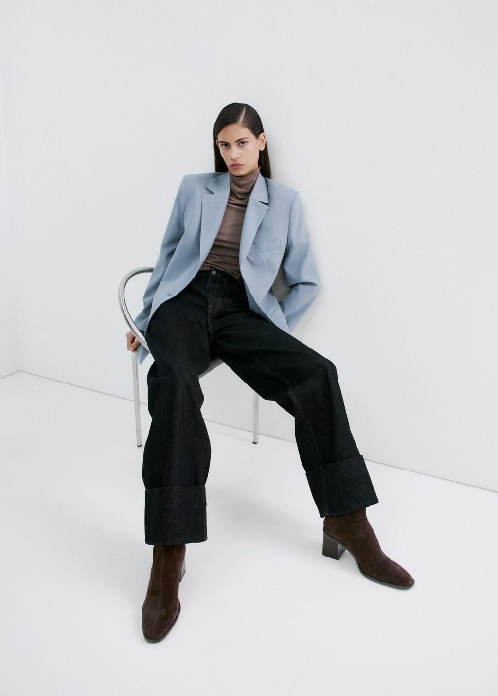 Brown Suede Block-Heel Boots, Dark Brown, large image number 0