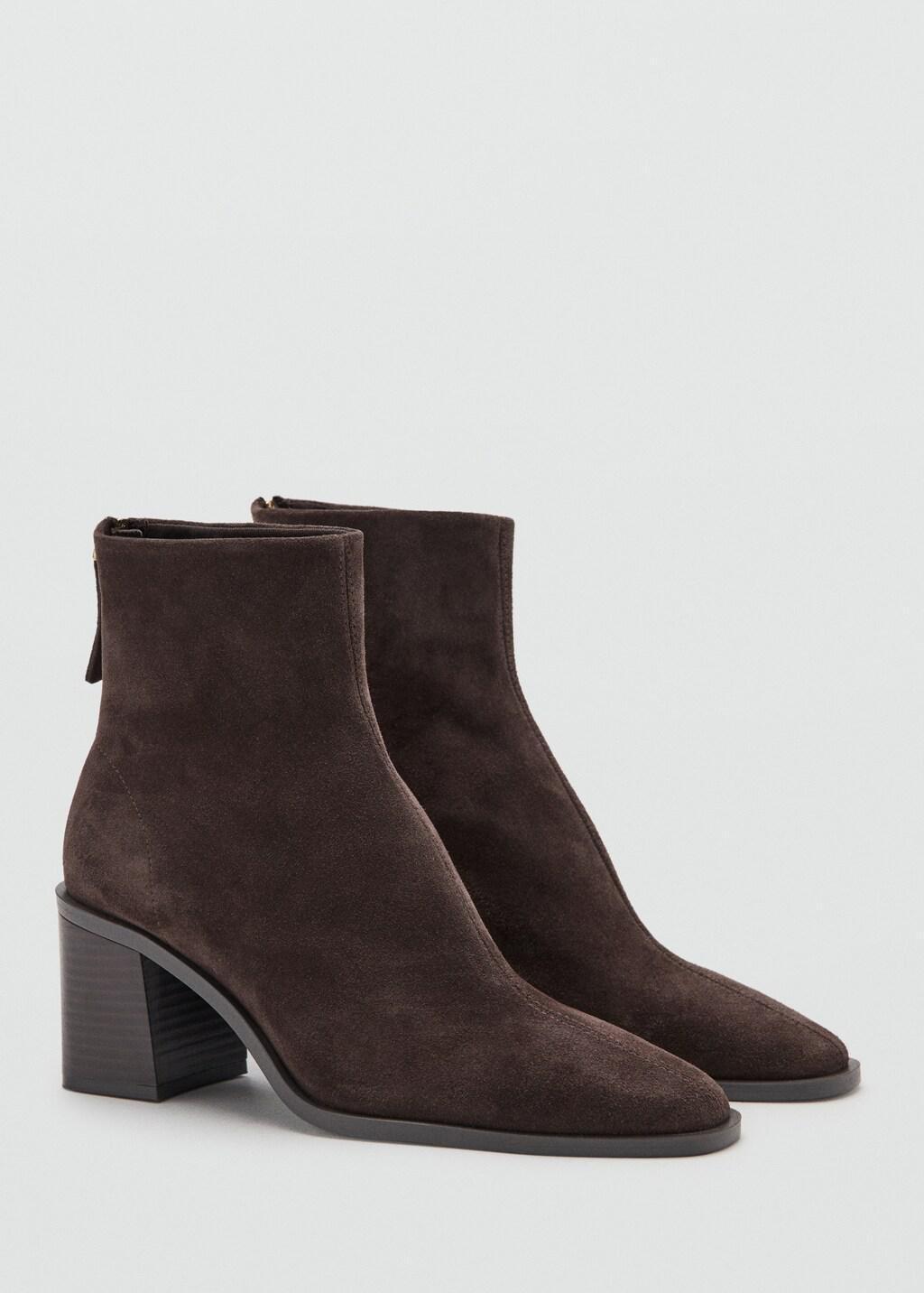 Brown Suede Block-Heel Boots, Dark Brown, large image number 1