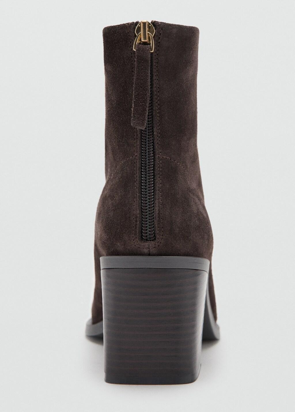 Brown Suede Block-Heel Boots, Dark Brown, large image number 2