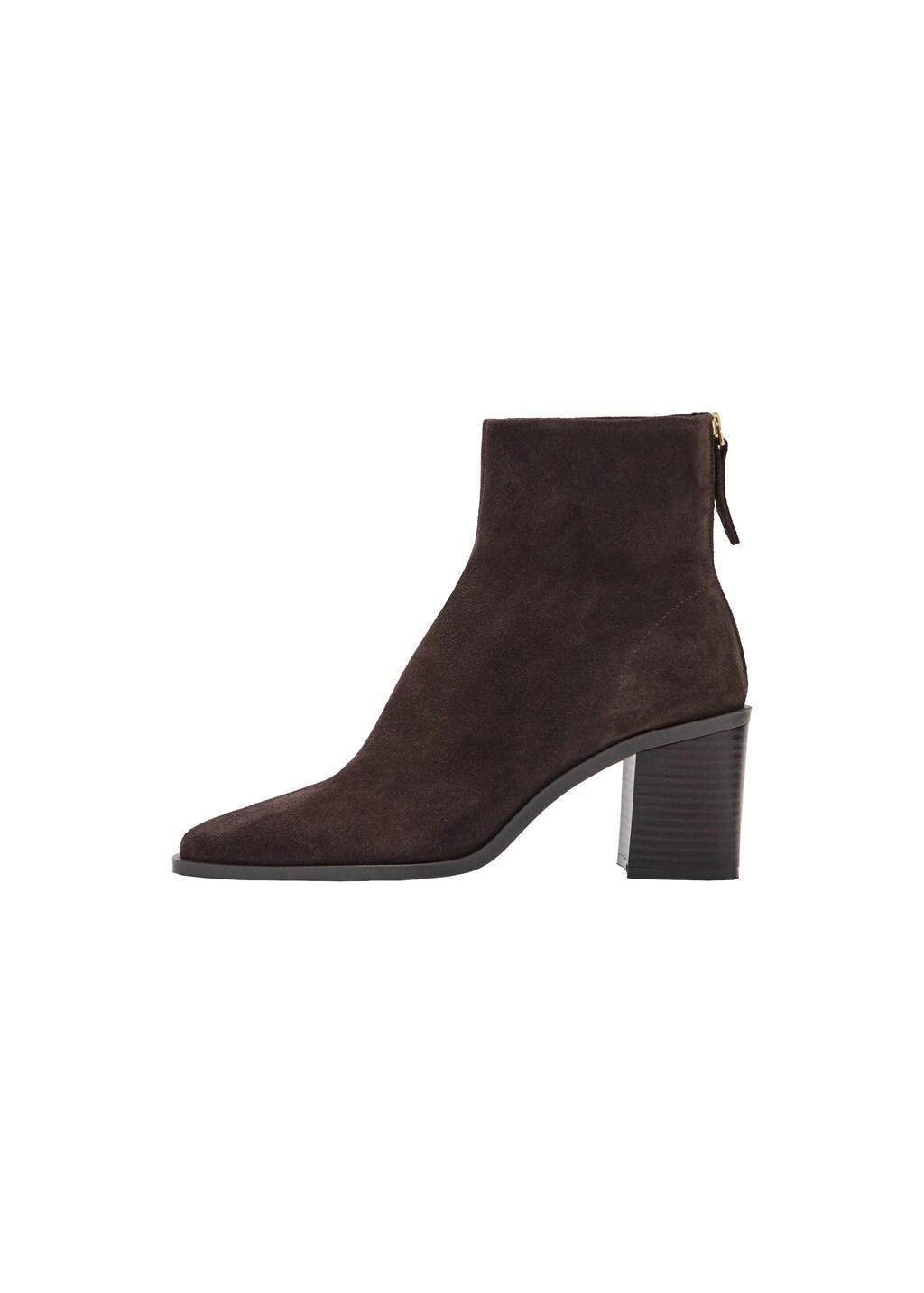 Brown Suede Block-Heel Boots, Dark Brown, large image number 3