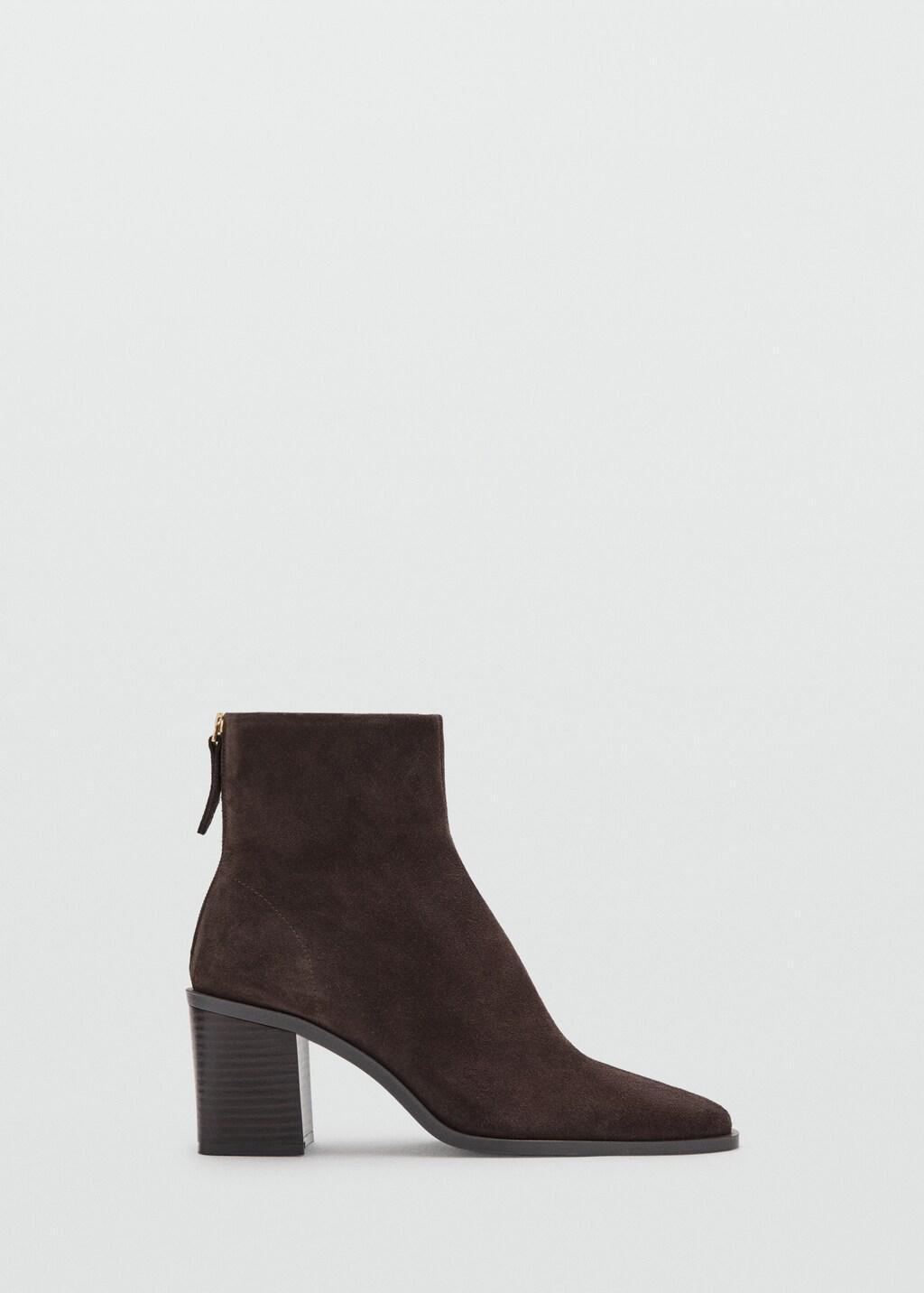 Brown Suede Block-Heel Boots, Dark Brown, large image number 4