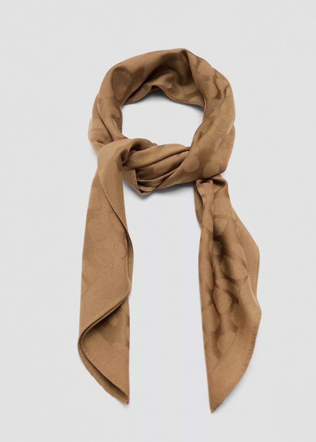 Brown Jacquard Scarf, Brown, medium