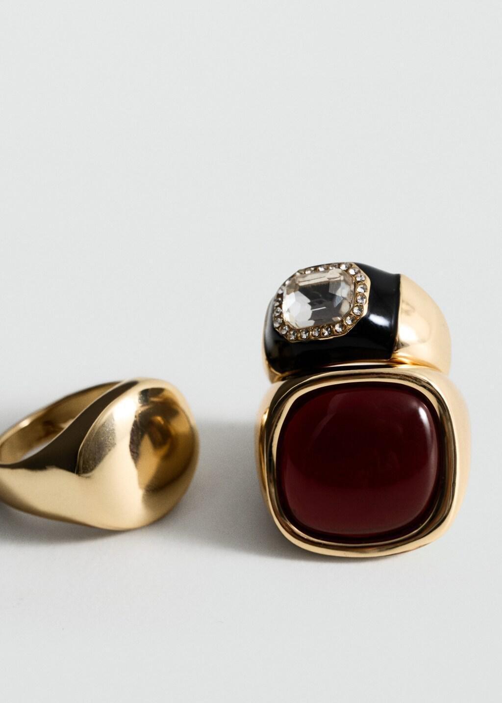 Gold Pack Of 3 Combined Rings, Gold, medium