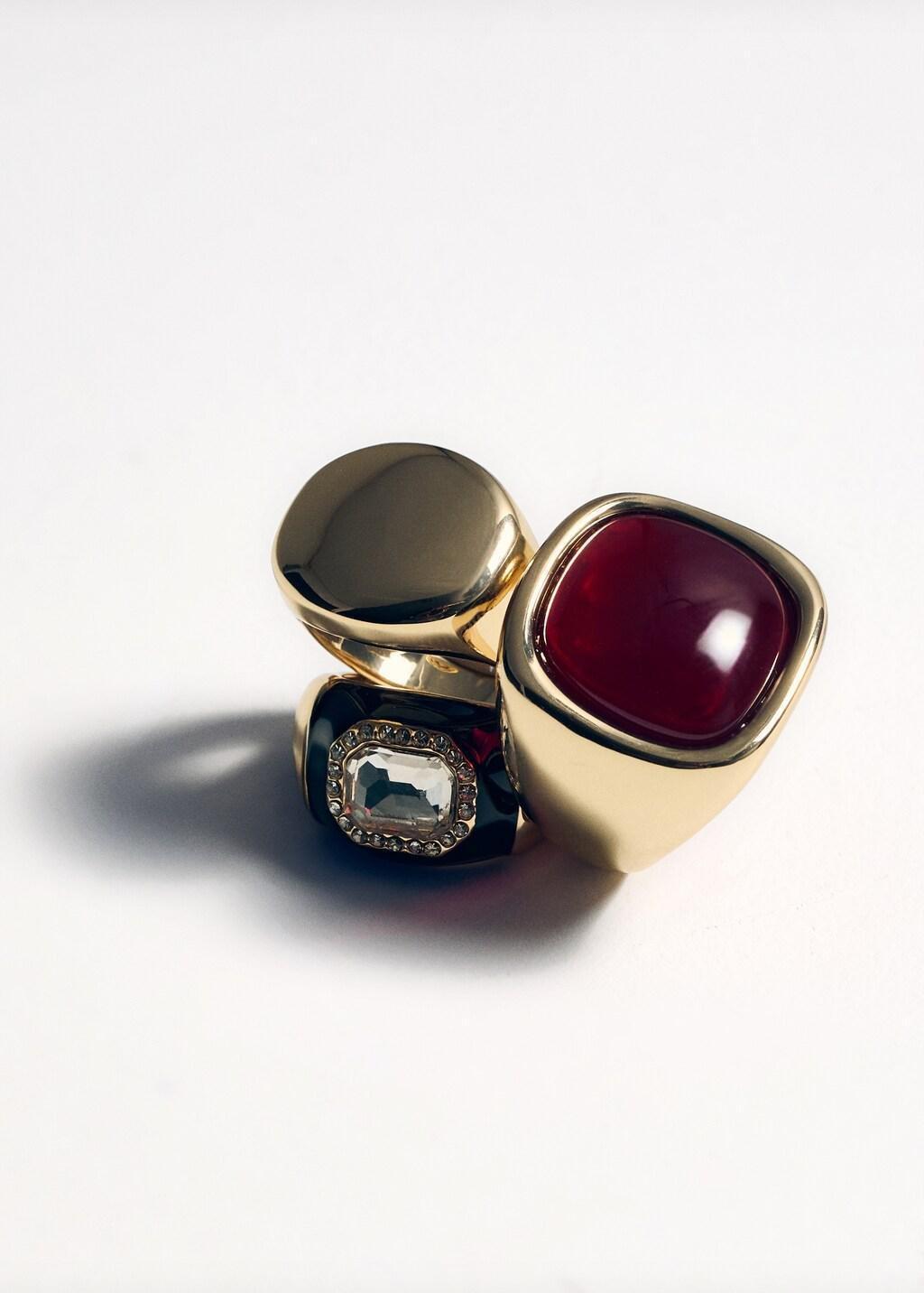 Gold Pack Of 3 Combined Rings, Gold, medium