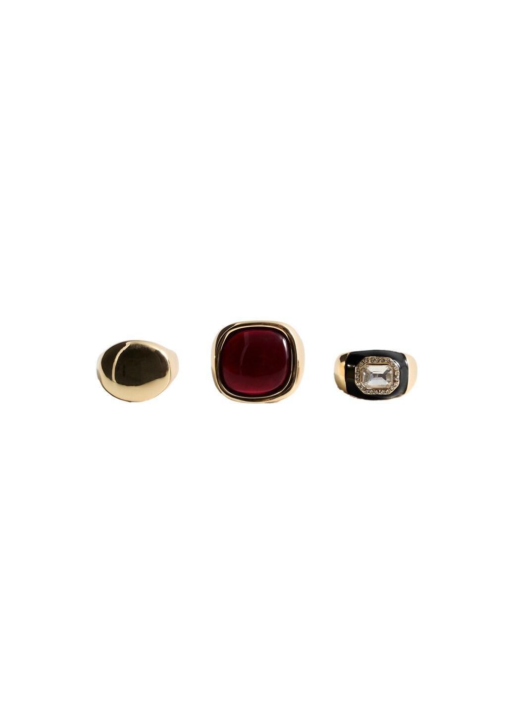 Gold Pack Of 3 Combined Rings, Gold, medium