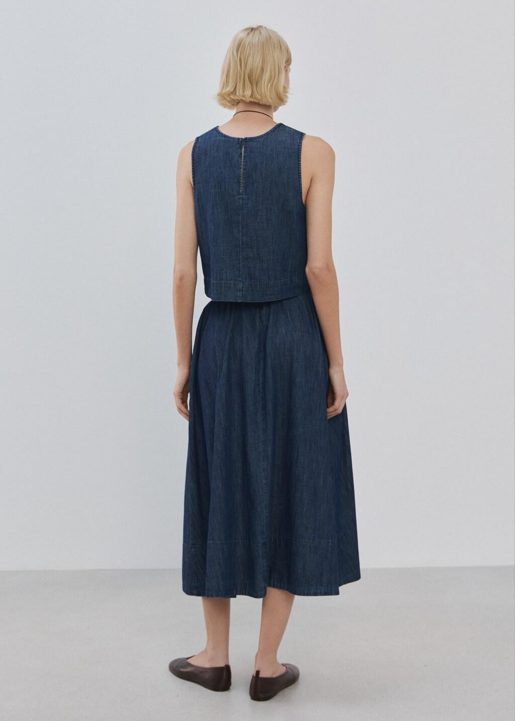 Blue Denim Skirt With Stitched Hem, Open Blue, medium