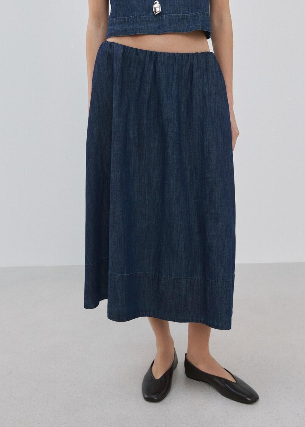 Blue Denim Skirt With Stitched Hem, Open Blue, large image number 3