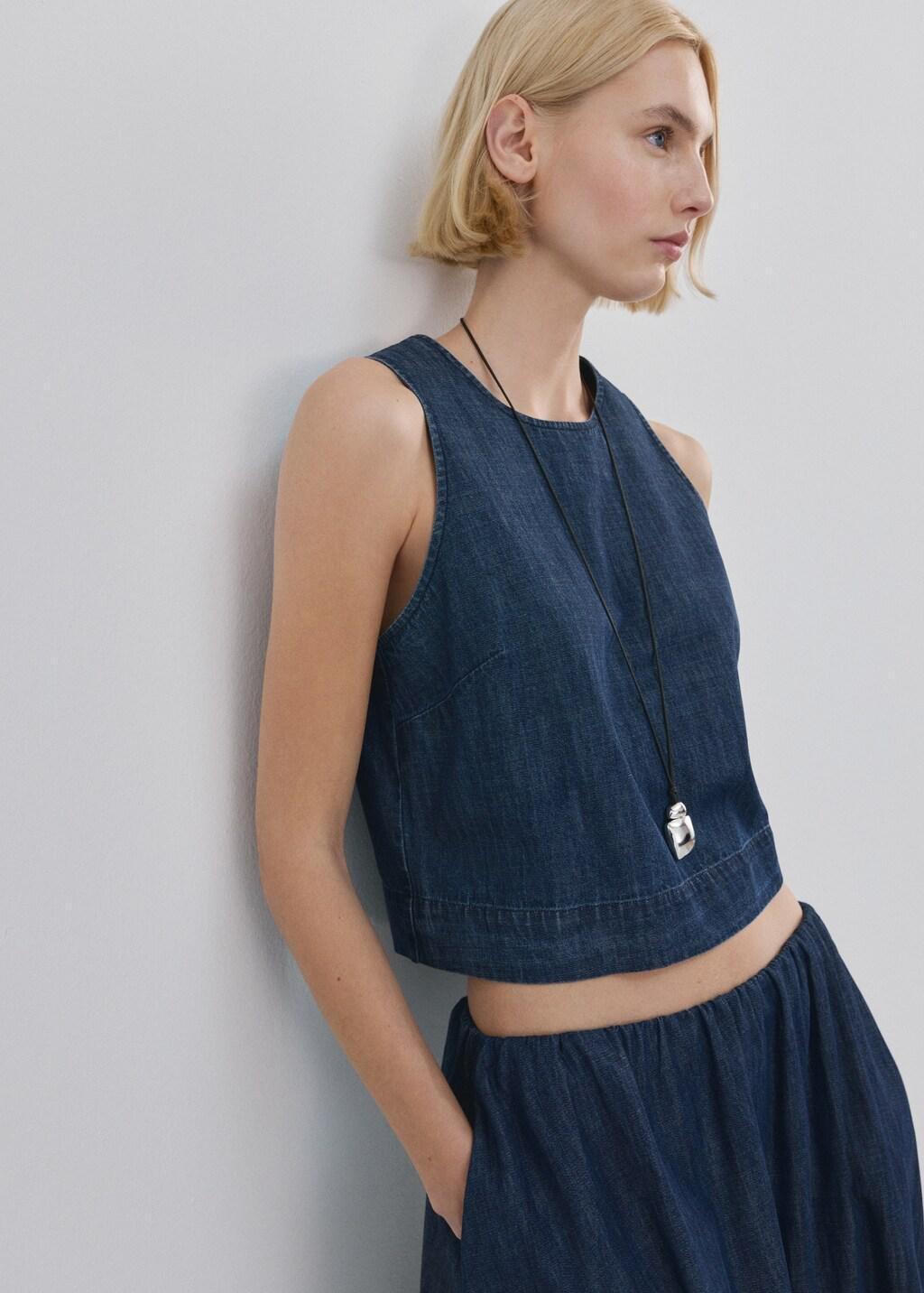 Blue Denim Skirt With Stitched Hem, Open Blue, large image number 4