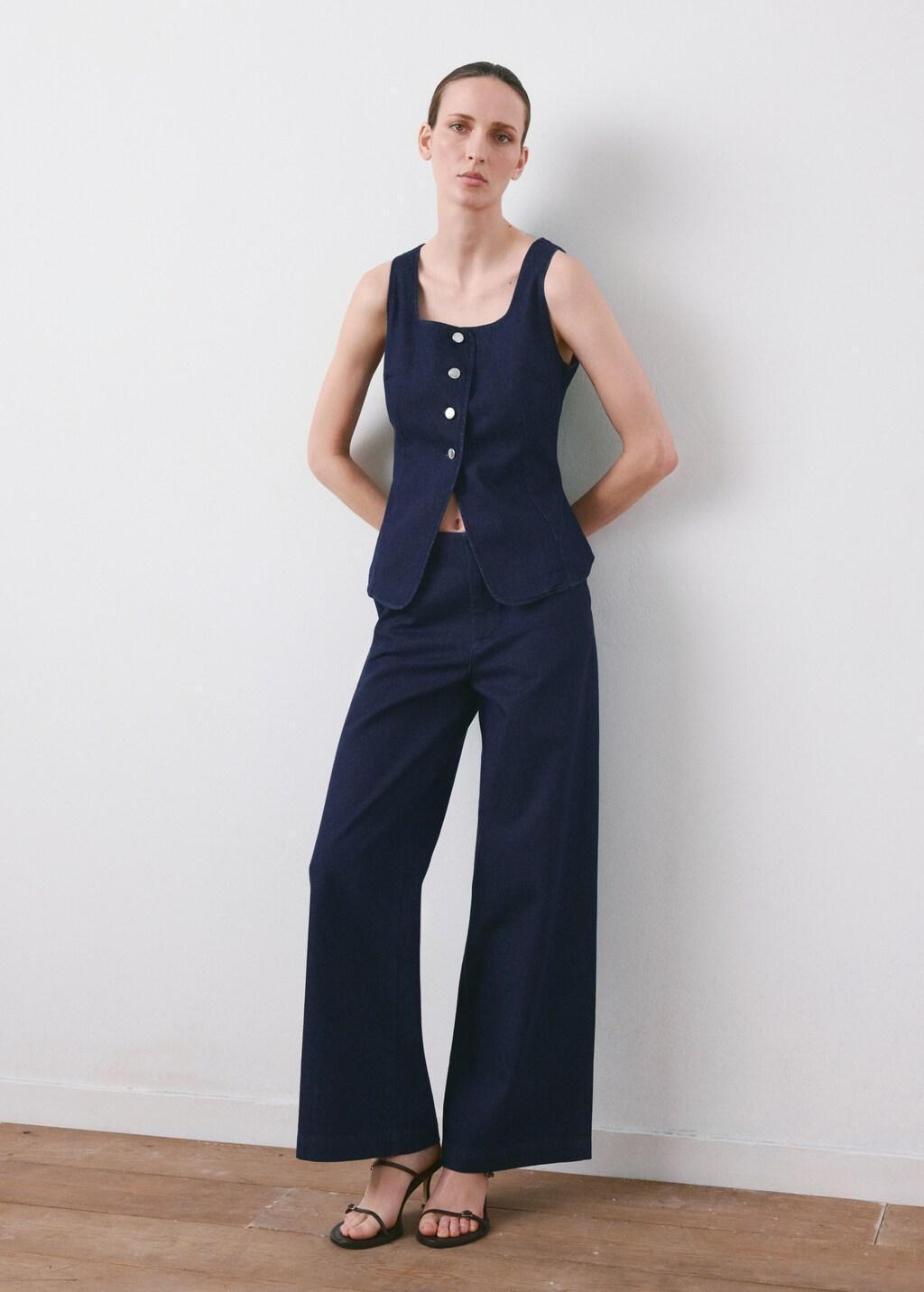 Blue Buttoned Denim Top, Open Blue, medium